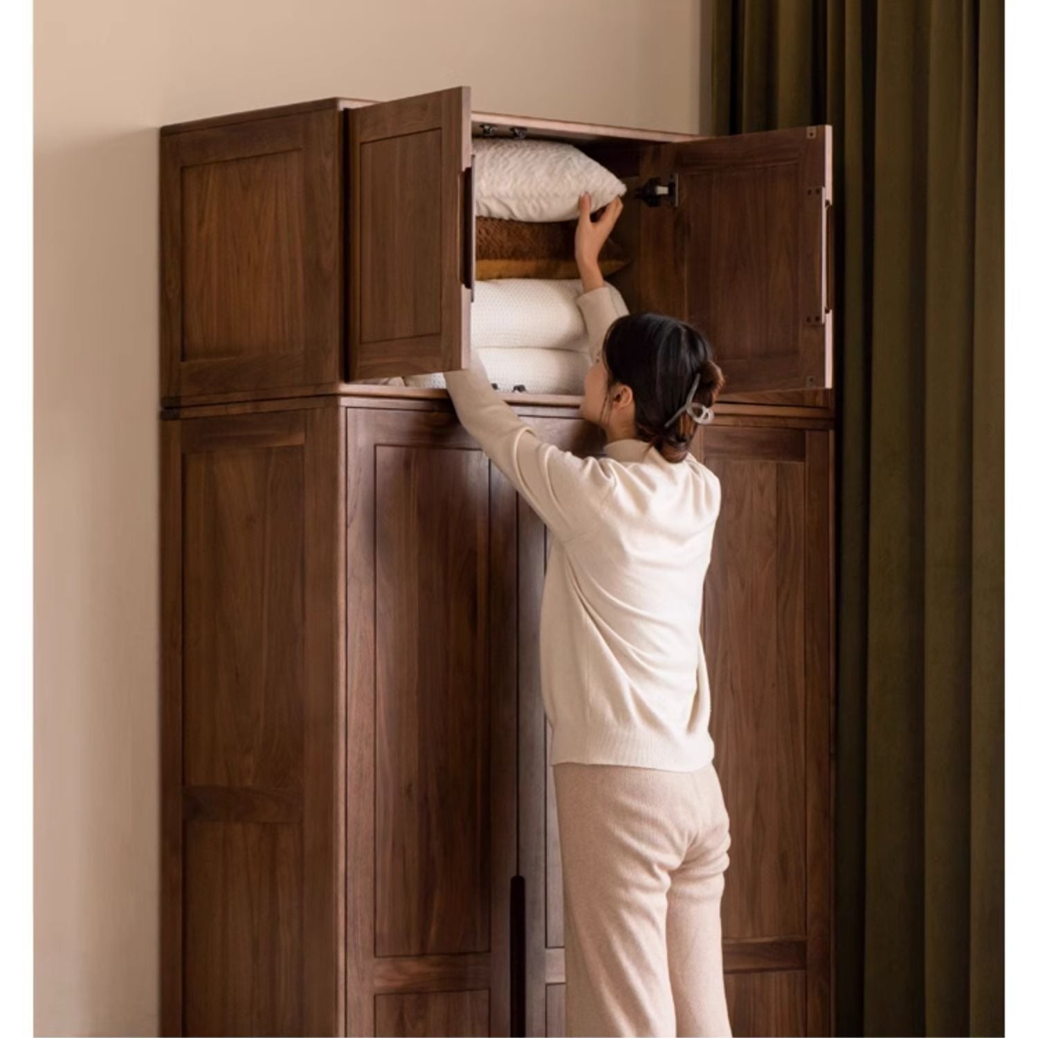Premium Black Walnut Solid Wood Wardrobe - Handcrafted Closet Organizer with Adjustable Shelves | Perfect for Bedroom, Walk-in Closet & Master Suite Organization