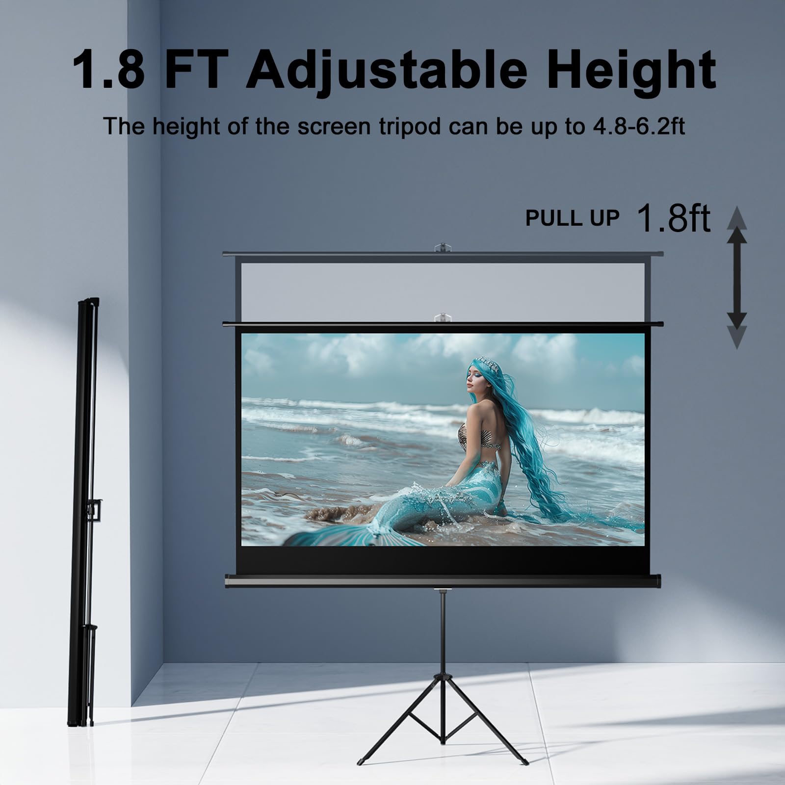 60 Inch Portable Outdoor Projector Screen with Stand Tripod - Indoor/Outdoor Pull Up Projection Screen 16:9 Adjustable for Home Theater, Backyard Movie Nights, Camping & Parties - Includes Carry Bag