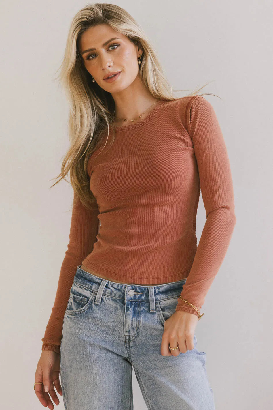 Lexie Ribbon Knit Ribbed Top for Women - Soft Stretch Red Blouse, Casual & Layering Essential for Everyday Wear