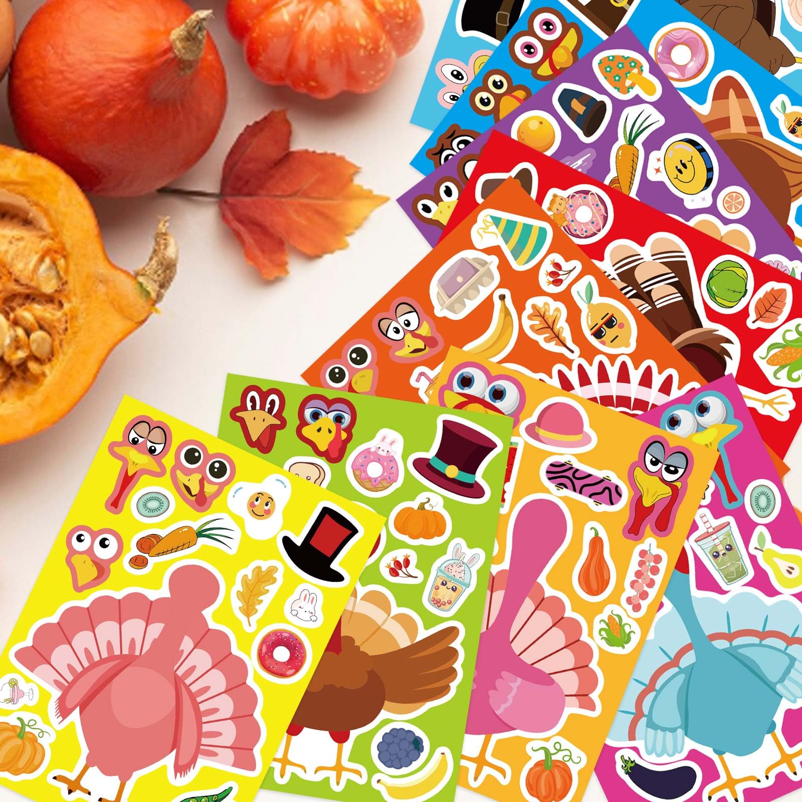 36 PCS DIY Turkey Stickers for Kids - Thanksgiving Crafts, Turkey Face Stickers for Toddlers - Perfect for Holiday Gifts, Classroom Activities & Thanksgiving Party Decorations