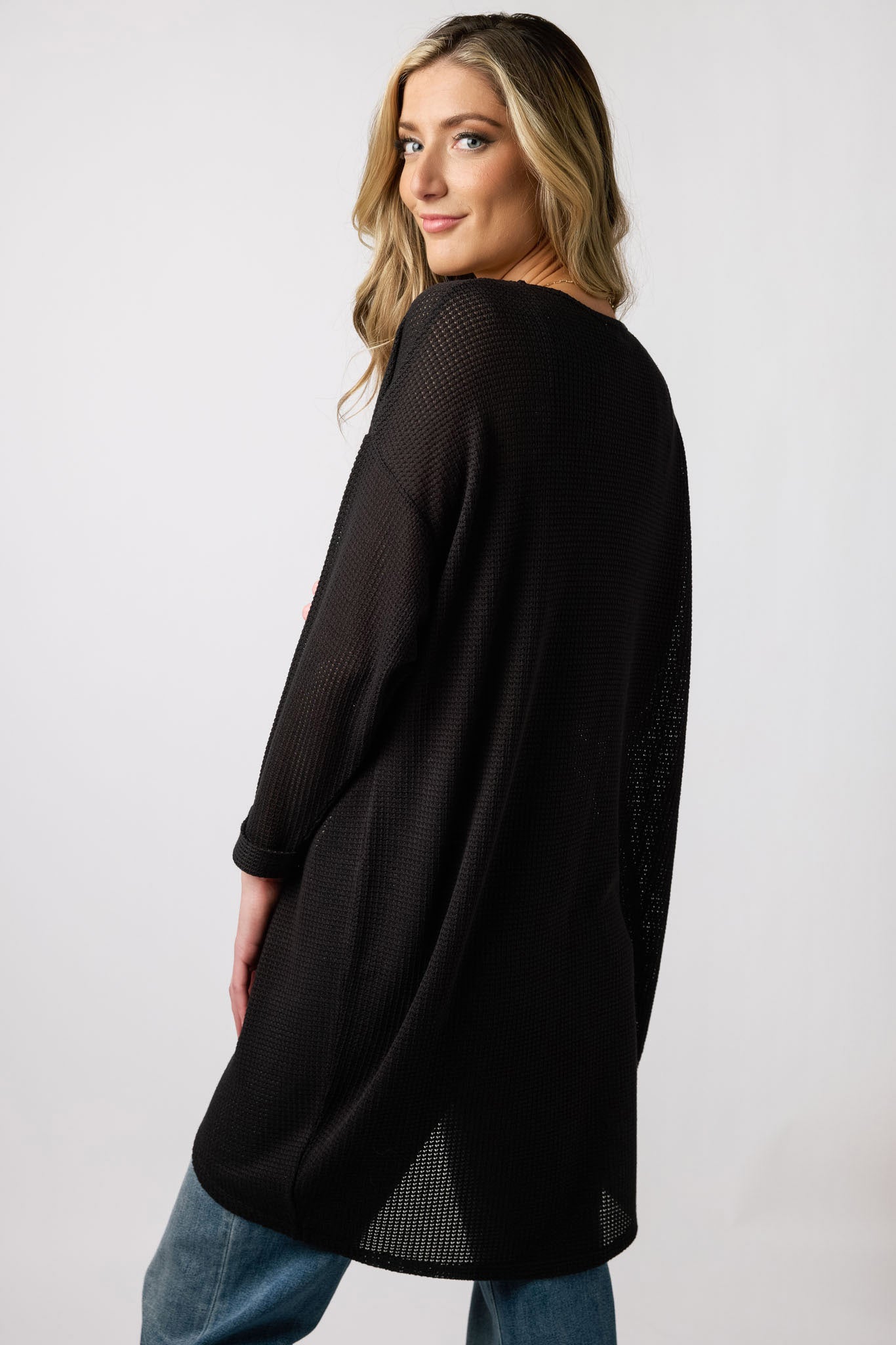 Lightweight 3/4 Sleeve Waffle Knit Cardigan for Women - Cozy Fall & Winter Layering Piece - Perfect for Casual Outfits, Office Wear and Coffee Dates