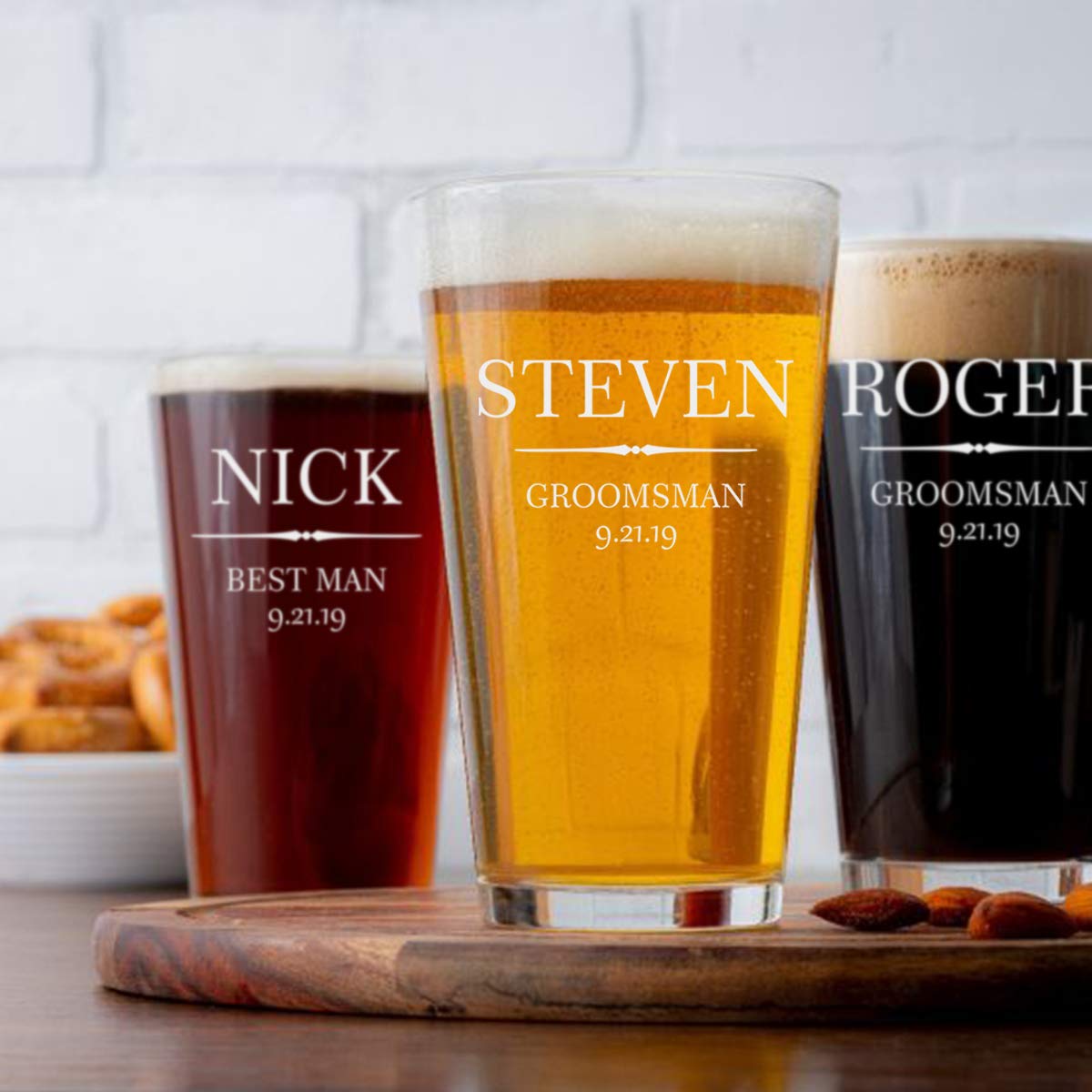 Personalized Pint Beer Glasses for Wedding - 9 Premium Design Options - Custom Engraved Groomsmen Gift Set for Proposal Box - Perfect for Bachelor Parties, Anniversary Gifts & Man Cave Decor