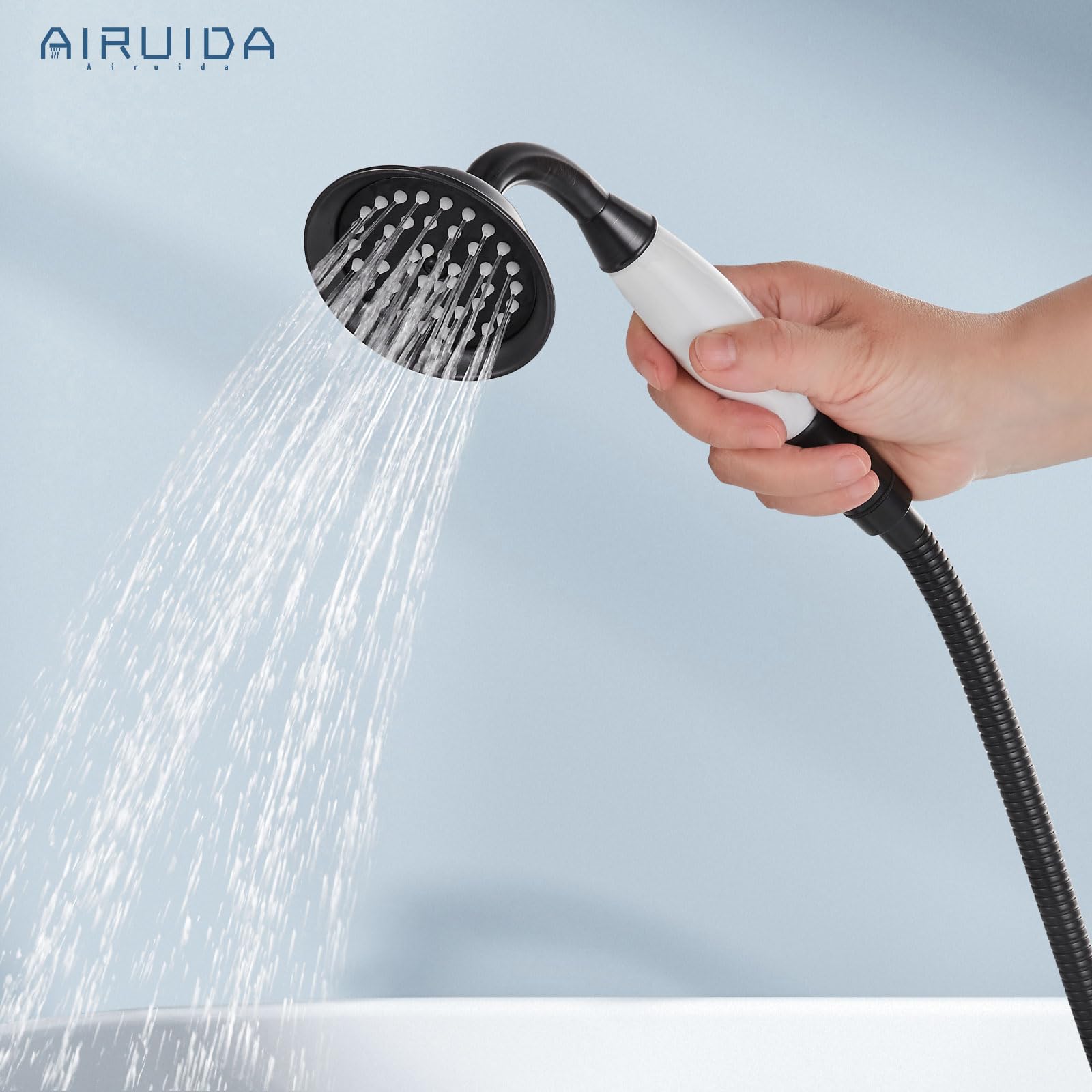 Oil Rubbed Bronze Wall Mount Tub Faucet with Telephone Shaped Handheld Shower Sprayer - Double Ceramic Lever Handles, Hot & Cold Water Mixer Tap - Perfect for Vintage & Industrial Style Bathrooms