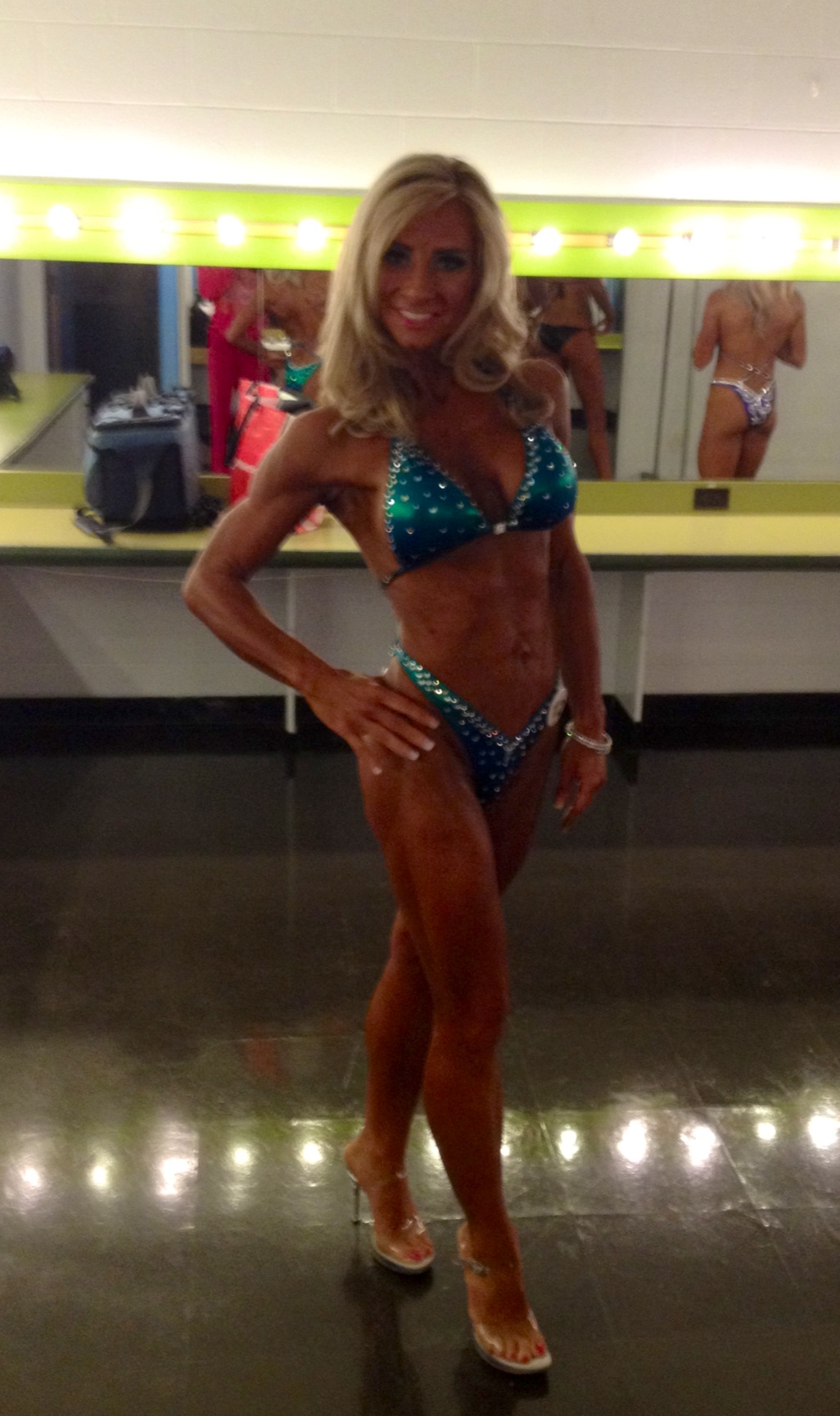 AP10 Rhinestone Figure Physique Posing Suit - Teal Green with Stunning Crystal Effects | IFBB NPC Competition Approved | Perfect for Bodybuilding Shows, Fitness Pageants, and Stage Performances