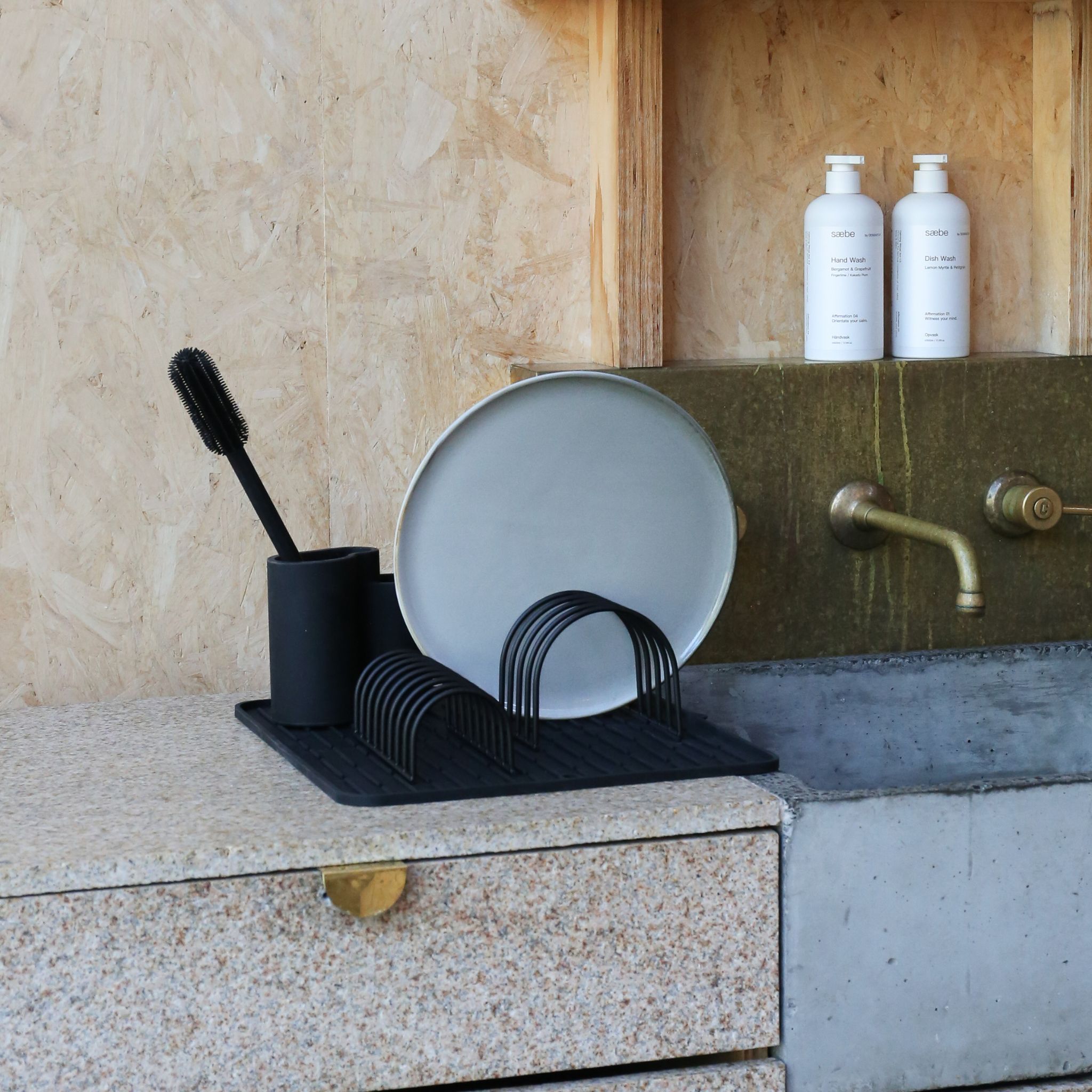 DESIGNSTUFF Dish Drainer Set of 2 - Black Stainless Steel Kitchen Sink Drying Rack for Plates, Bowls & Utensils - Space Saving Countertop Organizer for Small Kitchens