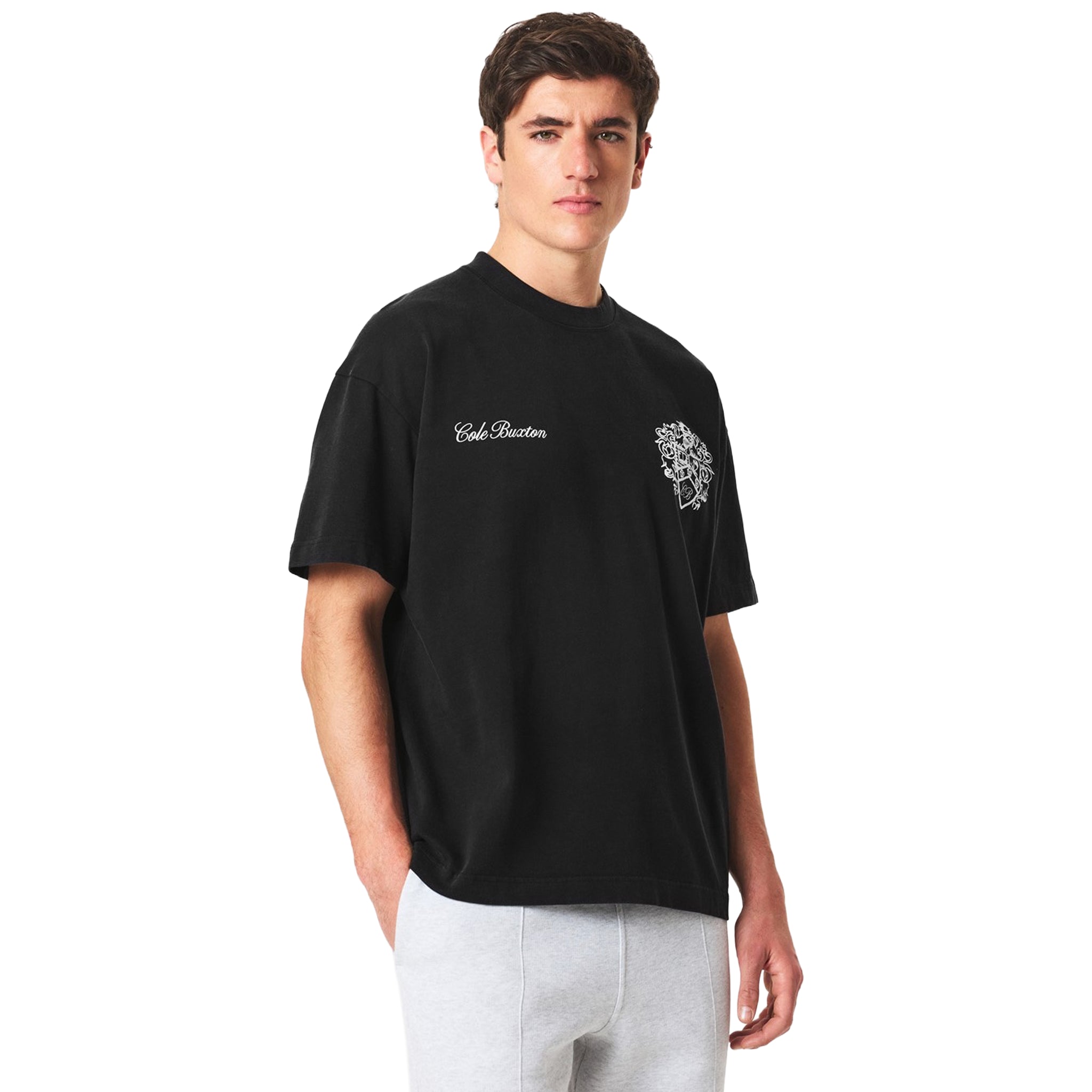 Cole Buxton Collegiate Black T-Shirt for Men - Premium Cotton Crewneck Tee for Casual Wear, Gym & Street Style