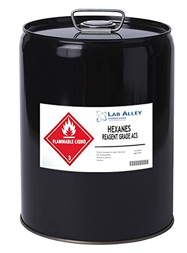 **ACS Grade Hexanes 99.9% - High Purity Solvent for Seed & Vegetable Oil Extraction, Cleaning, Industrial Use - 5 Gallons (Ideal for Lab, Manufacturing & Cannabis Processing)**