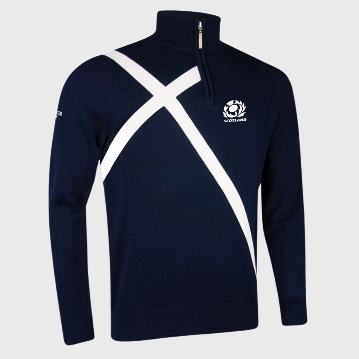 Glenmuir Scotland Rugby Saltire 1/4 Zip Cotton Golf Sweater Navy - Perfect for Golf, Rugby & Casual Wear