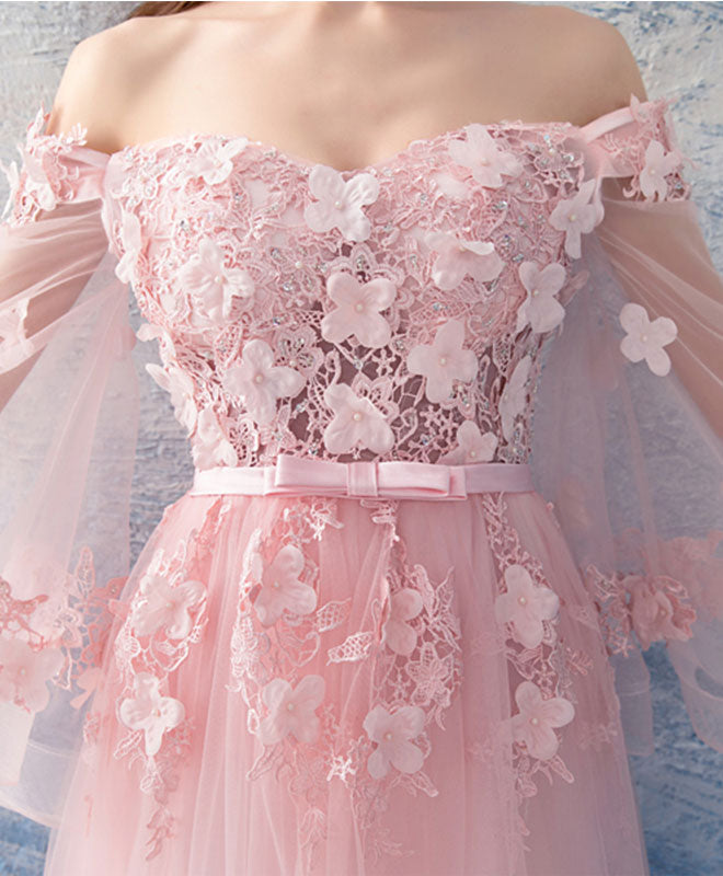 Elegant Pink Tulle Lace Long Prom Dress - Formal Evening Gown for Women | Perfect for Homecoming, Wedding Guest & Special Occasions