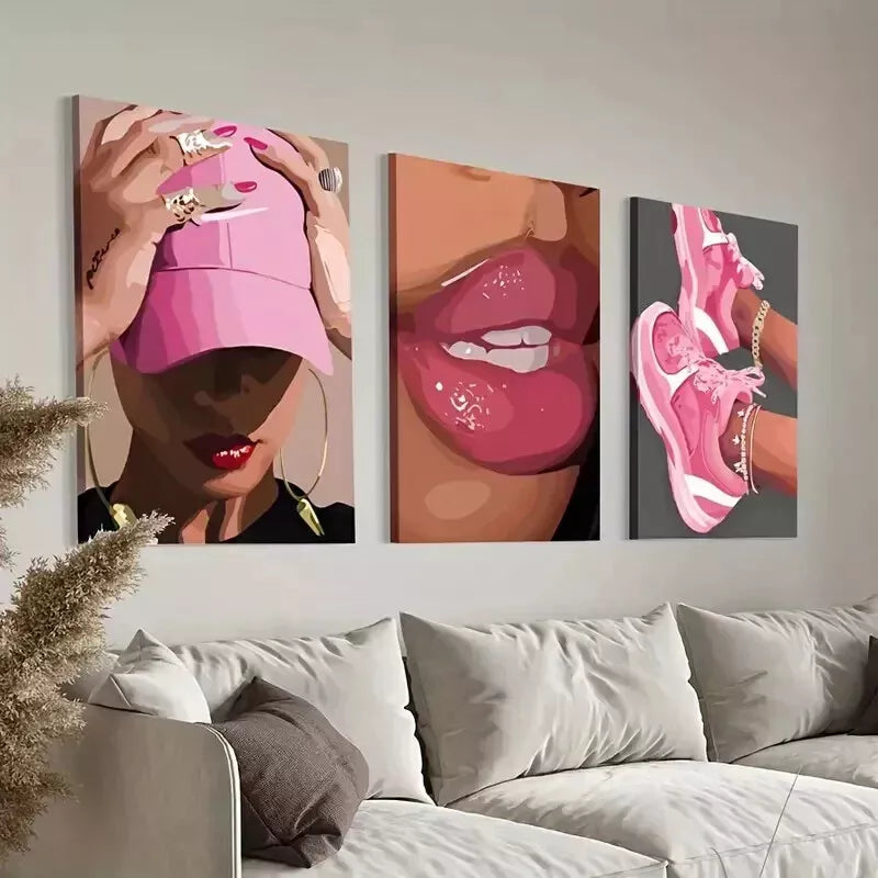 3-Piece Abstract Girl Wall Art Set - Framed Canvas Posters 50x70cm - High Quality Print - 100% Australian Made - Ready to Hang - Perfect for Girls' Bedroom, Nursery, Playroom & Teen Room Decor