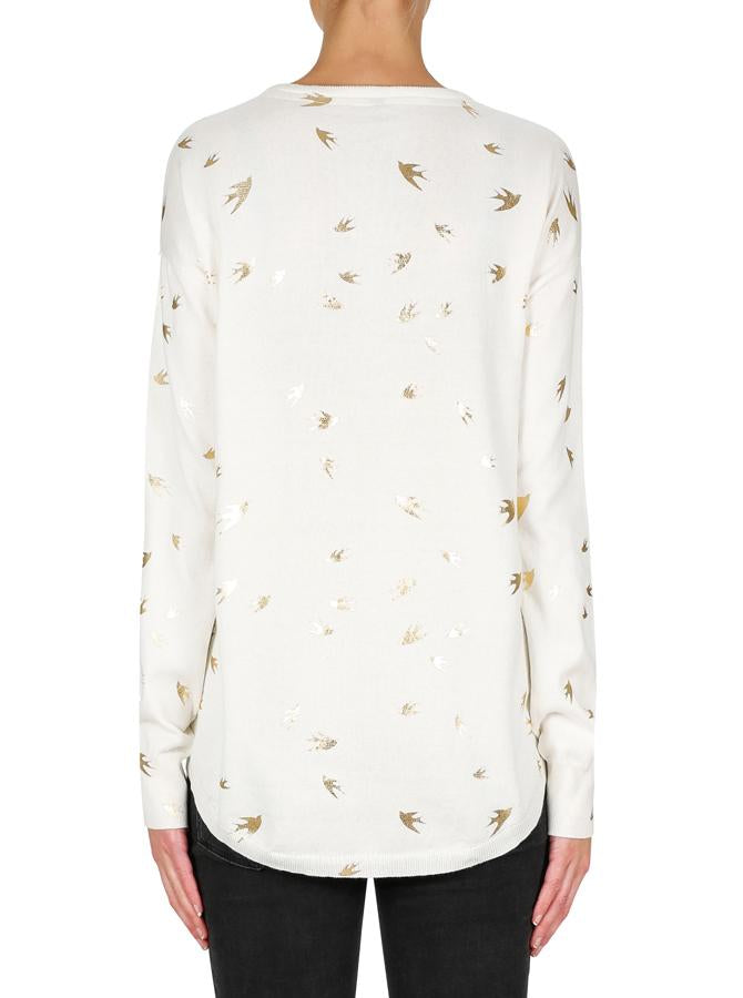 Escape Crew Sweater for Women - Cozy White & Gold Knit Pullover | Casual Winter Wear, Office Outfit & Holiday Fashion