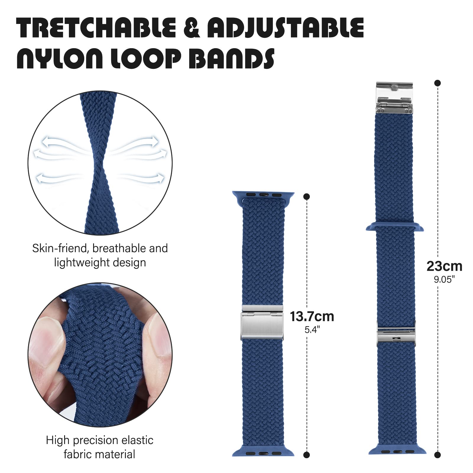 Braided Nylon Apple Watch Bands for Series 9/8/7/6/5/4/3/2/SE/Ultra/Ultra 2 - Adjustable Breathable Strap for 38mm 40mm 41mm 42mm 44mm 45mm 49mm - Perfect for Workouts, Running & Everyday Wear