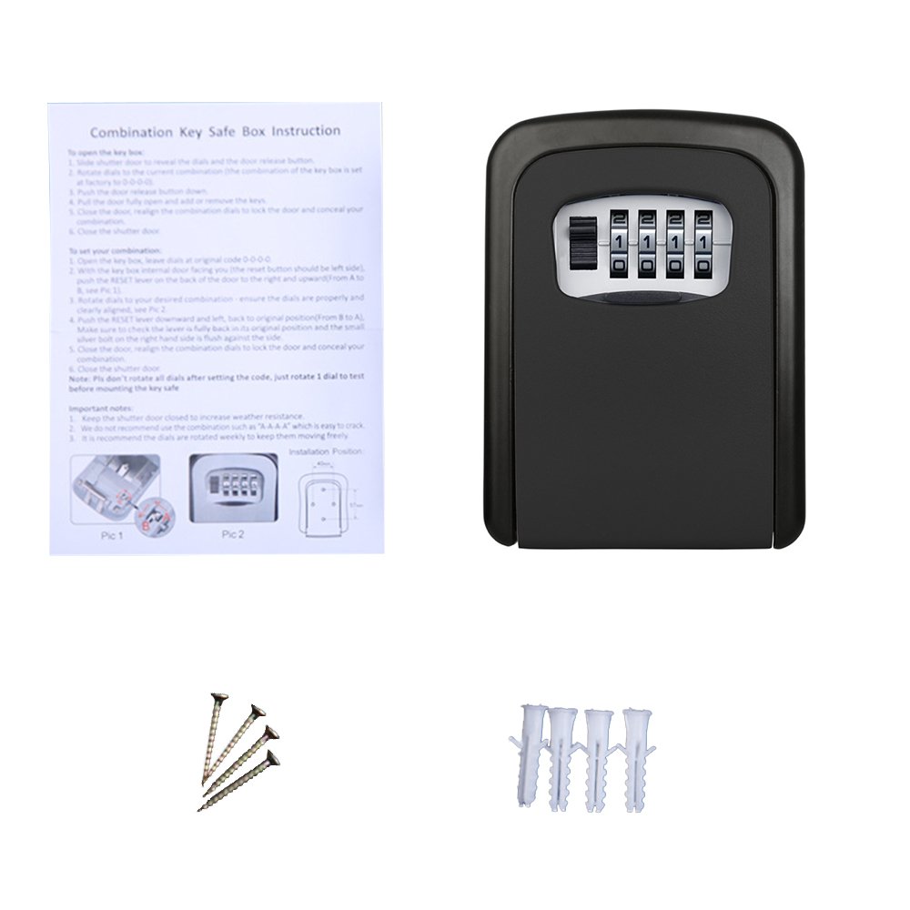 ELEOPTION 4 Digit Combination Key Lock Box - Secure Wall Mount Key Safe for Home, Office, Car & Outdoor Use | Weatherproof Key Storage with Digital Code Lock (Black) - Perfect for Vacation Rentals, Airbnb Hosts & Property Management
