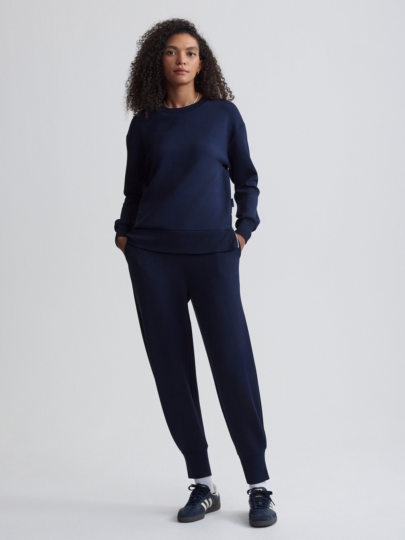 Varley Gabriella Sweatpants for Women - Navy Blue High Waisted Yoga Pants with Pockets - Perfect for Yoga, Lounge & Travel