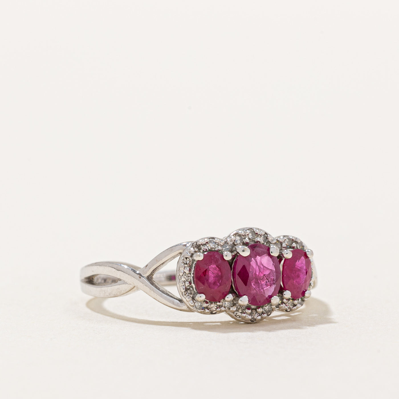 Exquisite 0.76ctw Three Stone Ruby & Diamond Cocktail Ring (0.10ctw Diamonds) - Size 7 | Elegant Jewelry for Evening Parties, Weddings & Special Occasions