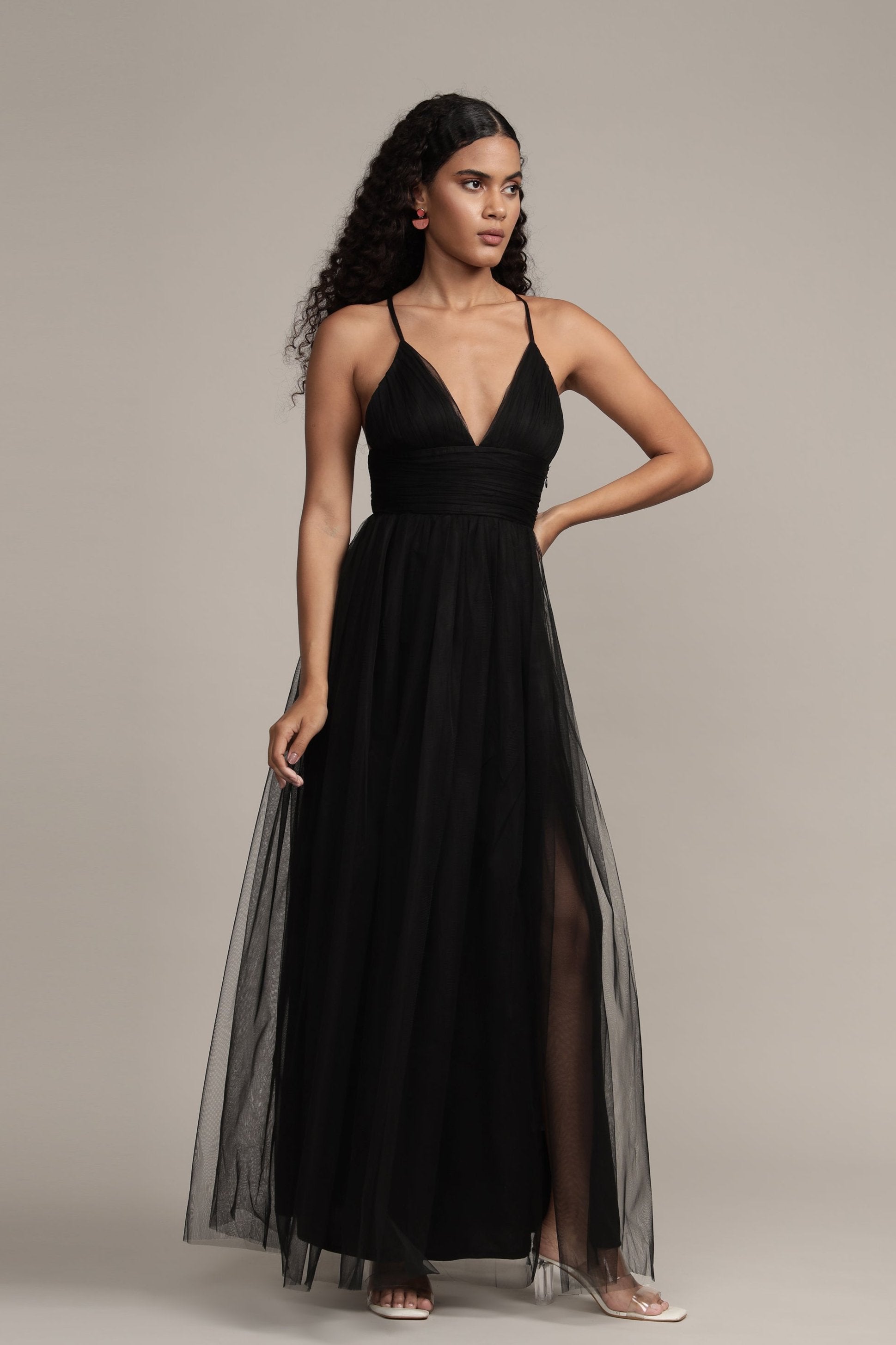 Elegant Black Opal Tulle Maxi Dress for Women - Perfect for Evening Parties, Weddings & Special Occasions