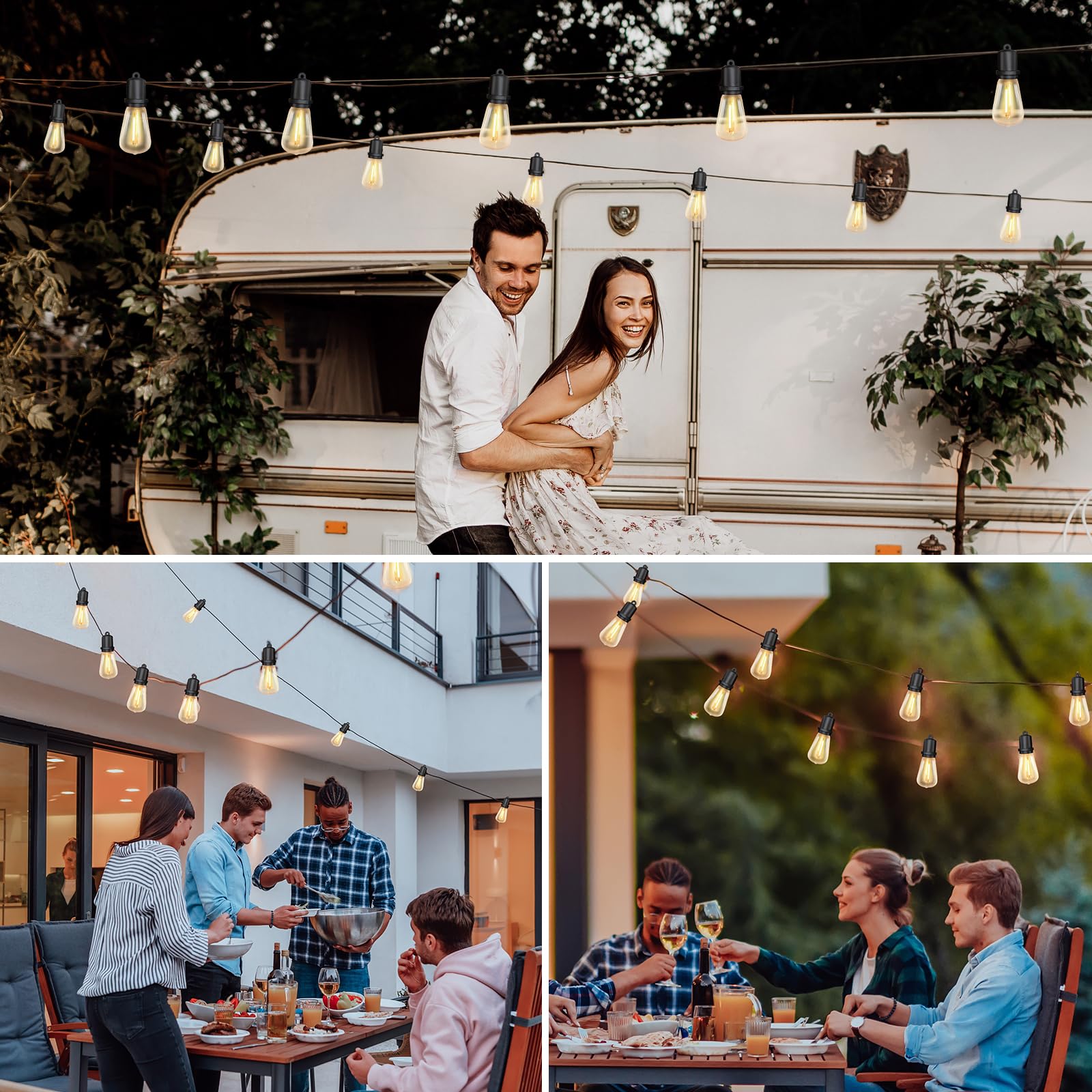 25Ft LED Outdoor String Lights with 13 Shatterproof Edison Bulbs (1 Spare Included) - Waterproof Commercial Grade Patio Lights for Porch, Deck, Backyard, Garden - Perfect for Weddings, Parties & Outdoor Decorations