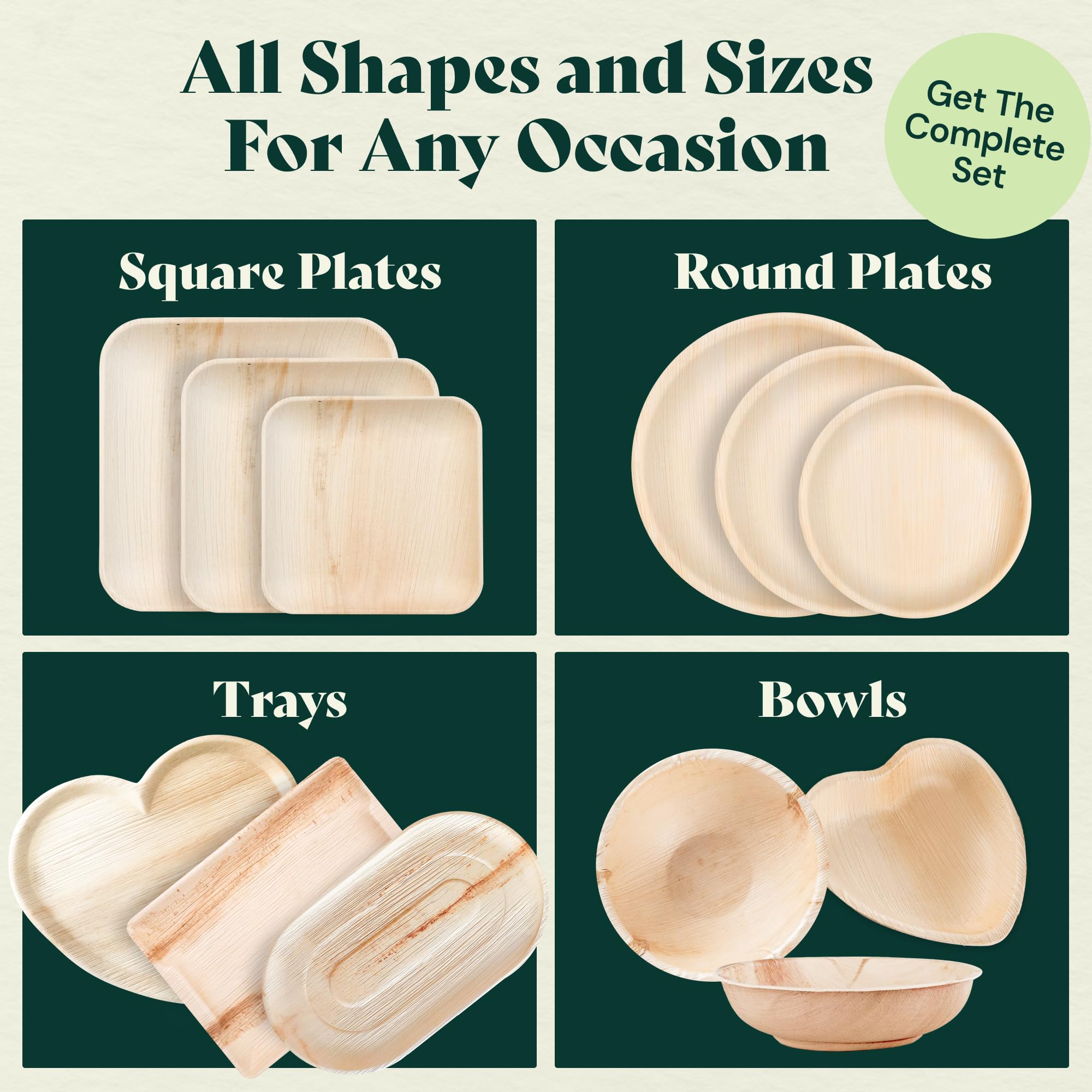 Eco-Friendly 20-Pack Compostable Palm Leaf Serving Trays - 14