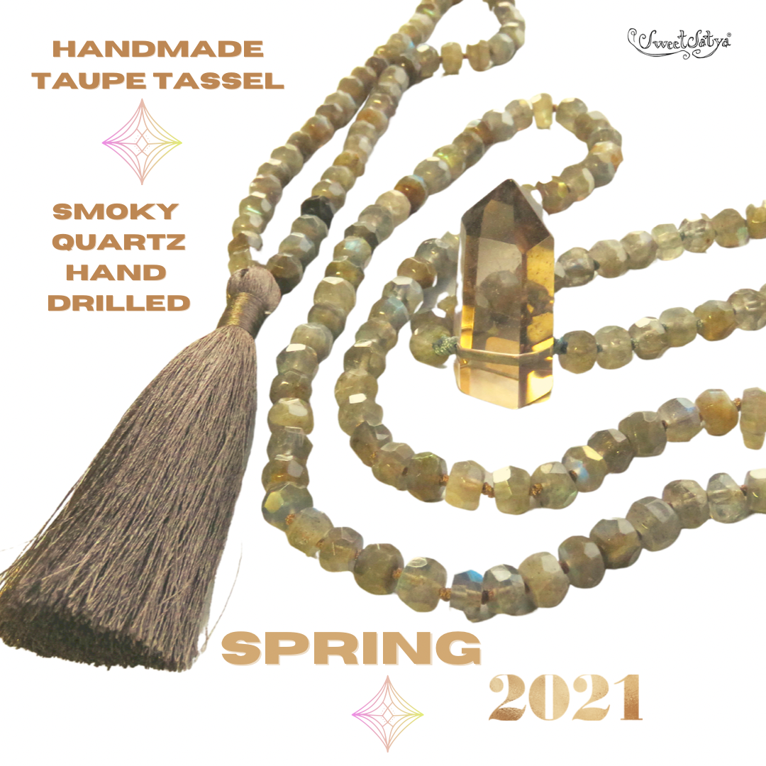 Labradorite Smoky Quartz Mala Beads - Healing Crystal Meditation Necklace for Stress Relief & Spiritual Growth | Perfect for Yoga, Reiki & Mindfulness Practices