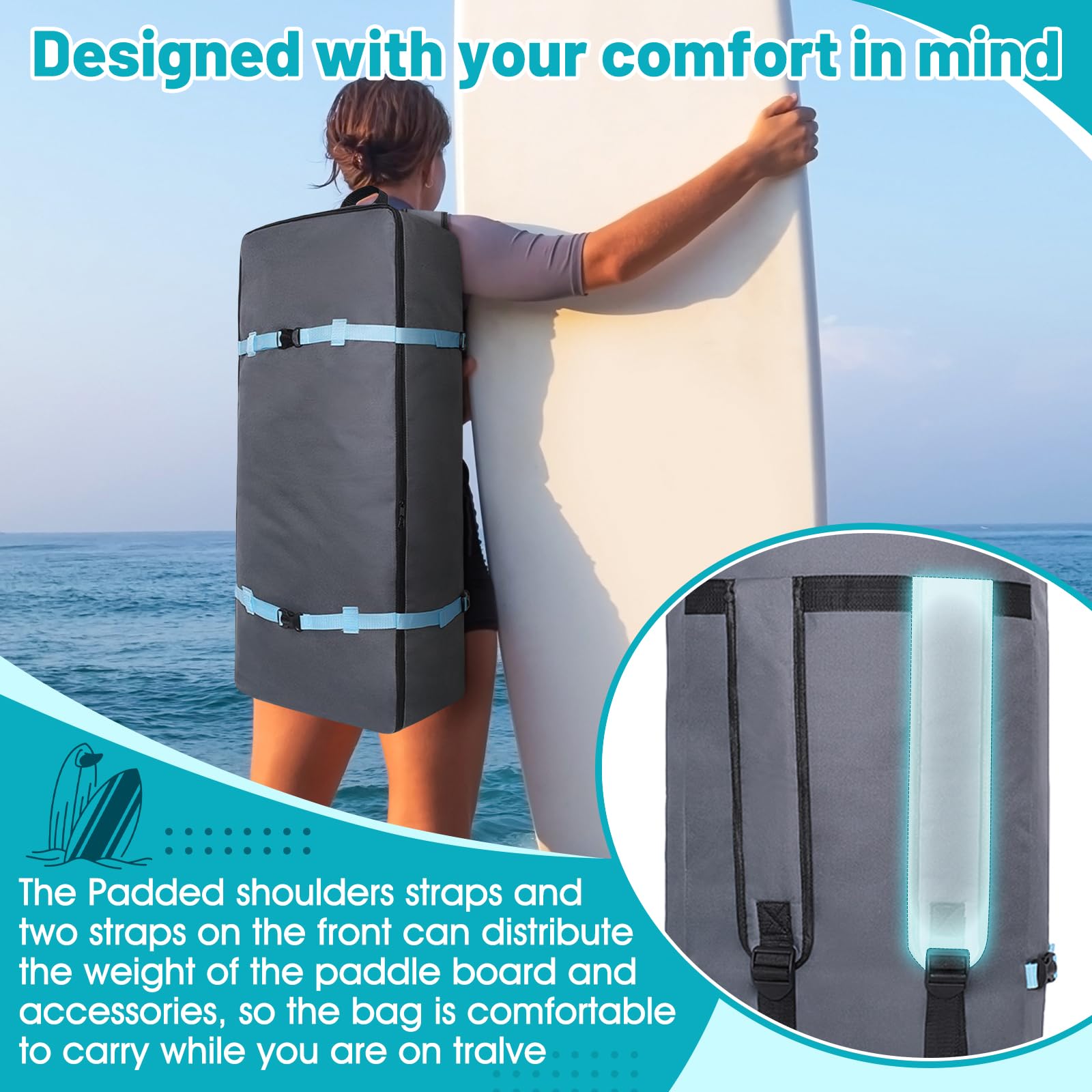 **90L Inflatable Paddle Board Backpack - Waterproof SUP Travel Storage Bag with Mesh Shoulder Strap for Stand Up Paddle Board Accessories - Perfect for Surfing, Kayaking & Outdoor Water Sports**