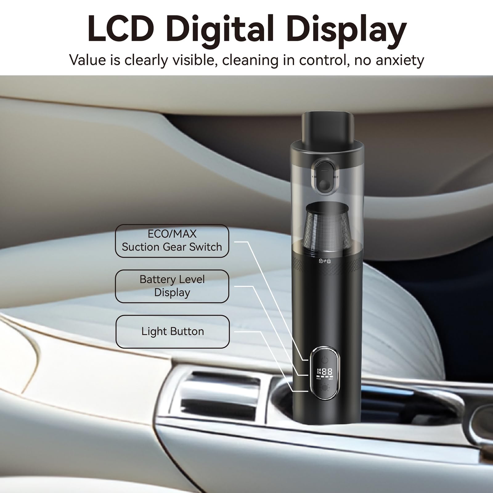 16000PA High Power Wireless Handheld Car Vacuum Cleaner - 3-in-1 Cordless Portable Vacuum with LCD Display, LED Light & Brushless Motor - Ideal for Car Detailing, Home Cleaning & Pet Hair Removal (Black)