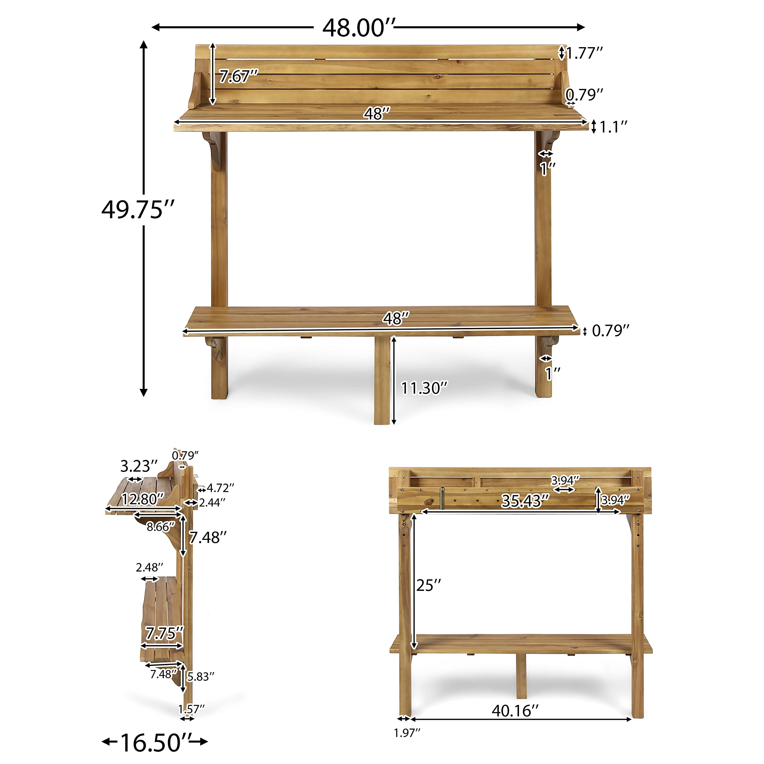 Acacia Wood Outdoor Bar Table for Balcony - Natural Stained Finish - Perfect for Patio, Deck & Poolside Entertaining
