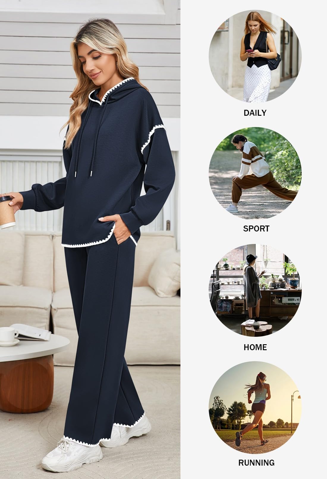 Fixmatti Women's 2-Piece Hoodie & Sweatpants Set - Long Sleeve Pullover Sweatshirt & Jogger Pants Matching Outfit for Casual Wear, Loungewear & Gym