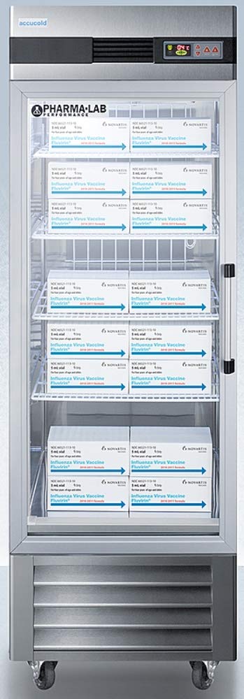 Summit ARG23MLLH 23 Cu.Ft. Upright Pharmacy Refrigerator - Glass Door, Auto Defrost, Left-Hand Swing, Stainless Steel Cabinet - Ideal for Pharmacies, Hospitals & Medical Storage