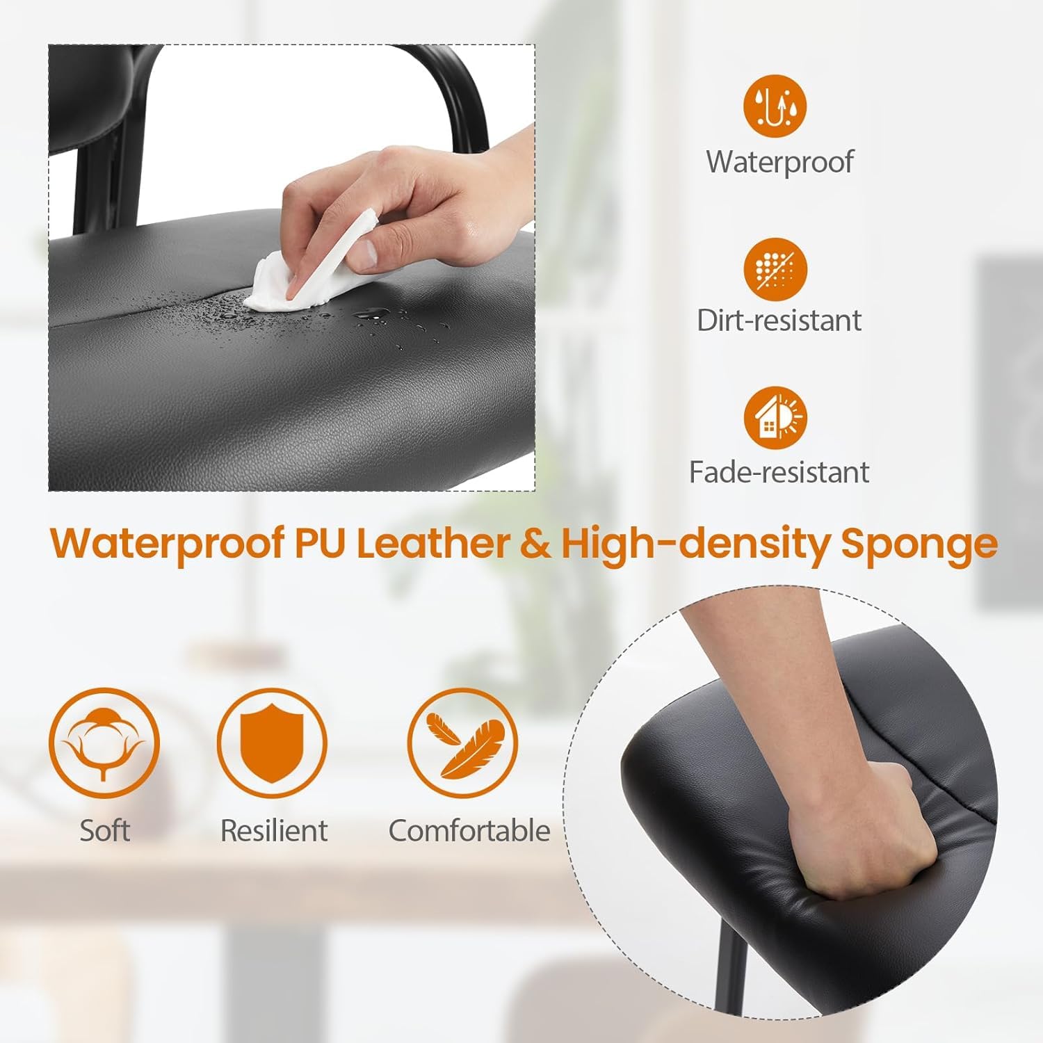 Sweetcrispy Set of 2 Leather Stationary Office Chairs - No Wheels Reception Guest Chairs with Padded Arms for Elderly, Waiting Room, Conference Room, Lobby or Salon - Perfect for Home Office, Clinic Waiting Area and Professional Workspaces