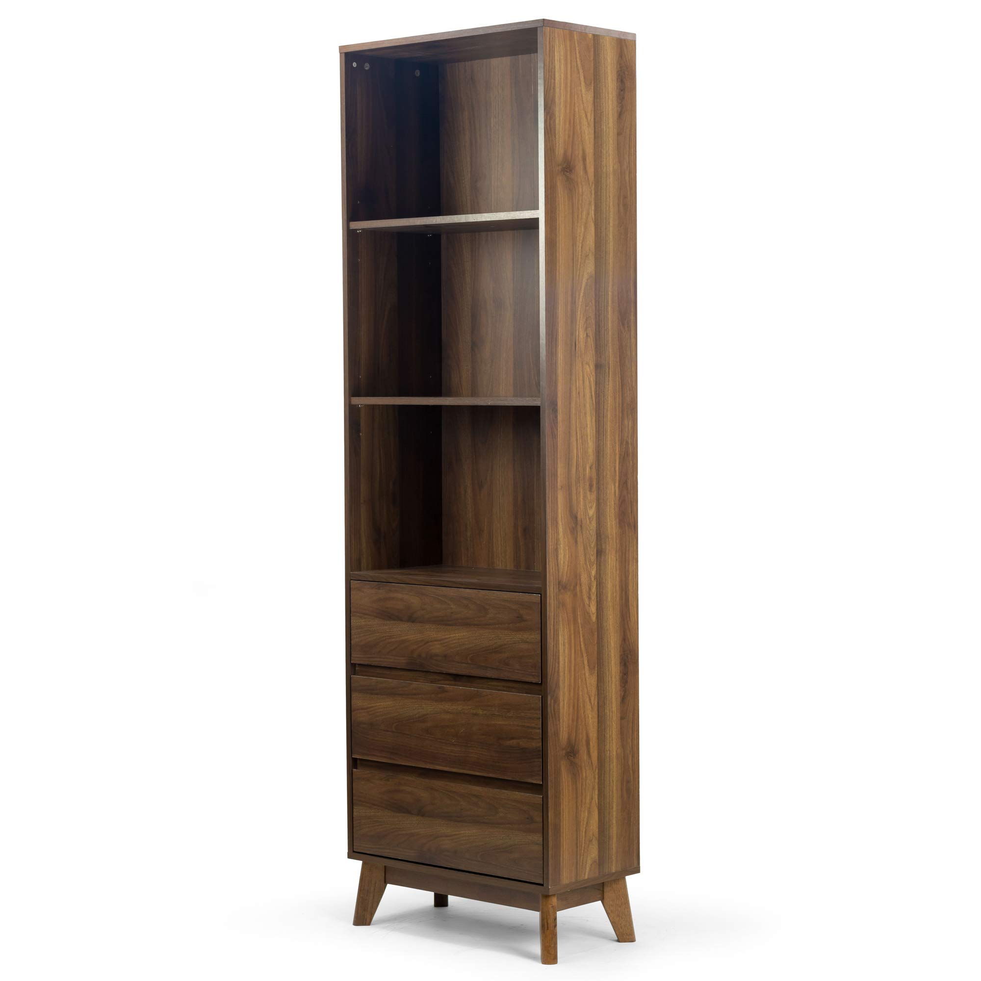Anson Bookcase Display Shelf Media Tower with Drawers - Stylish Storage for Books, DVDs & Home Decor - Perfect for Living Room, Office & Bedroom Organization
