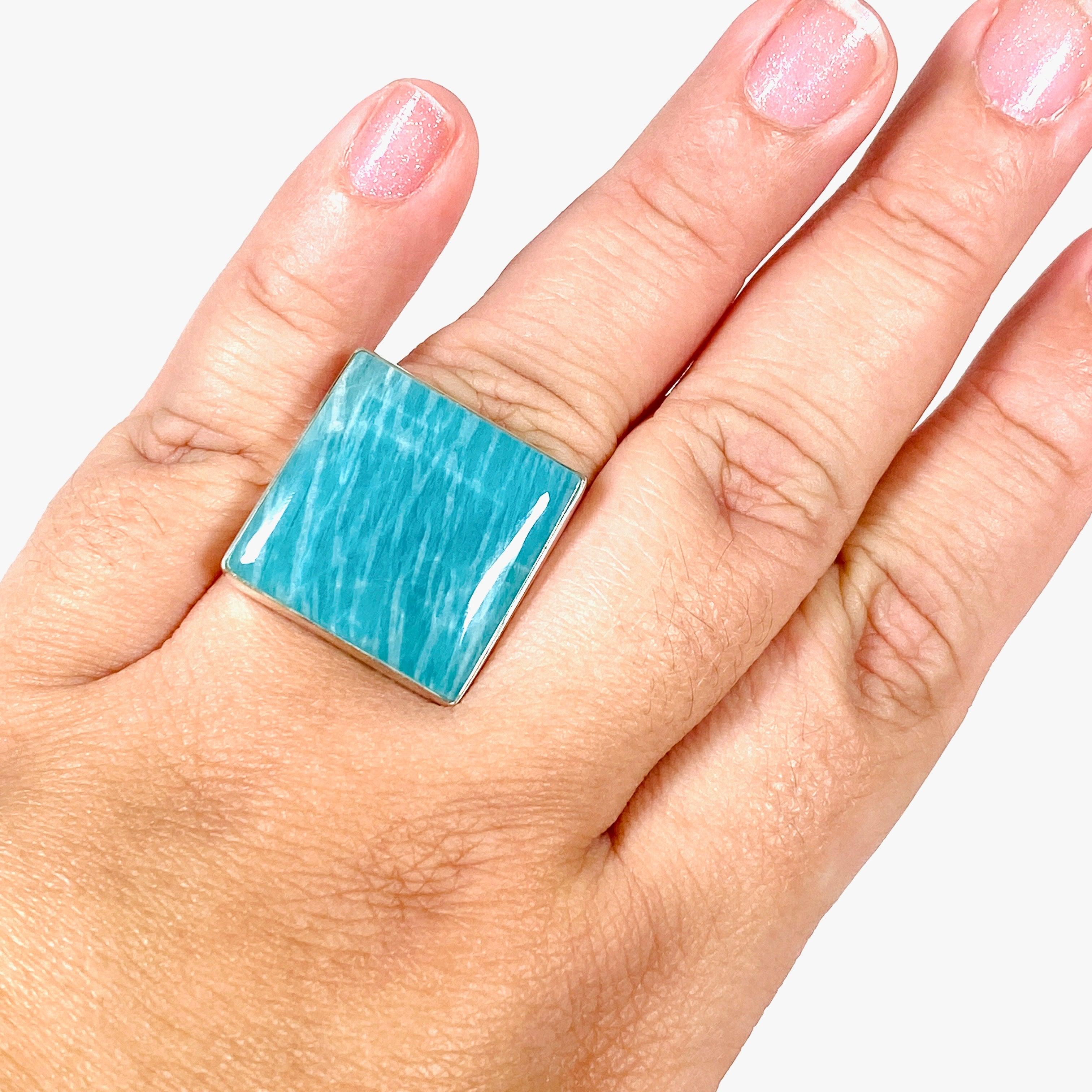 Amazonite Square Ring Size 11 - Natural Gemstone Jewelry for Women, Elegant Statement Ring for Everyday Wear & Special Occasions