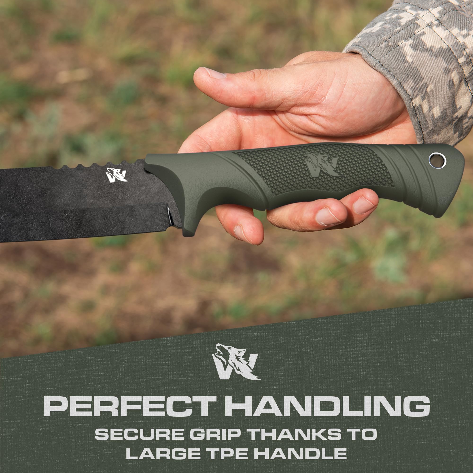 D2 Steel Survival Machete with Sheath - Full Tang Tactical Knife for Bushcraft, Yard Work & Tree Cutting | Heavy Duty Outdoor Camping, Hunting & Survival Tool