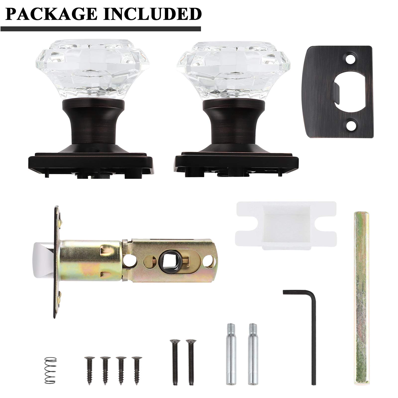 10 Pack Clear Crystal Glass Door Knobs - Oil Rubbed Bronze Finish, Square Back Plate, Keyless Non-Locking Interior Door Handles for Hallway, Closet & Bedroom Doors | Durable & Stylish Home Hardware Upgrade