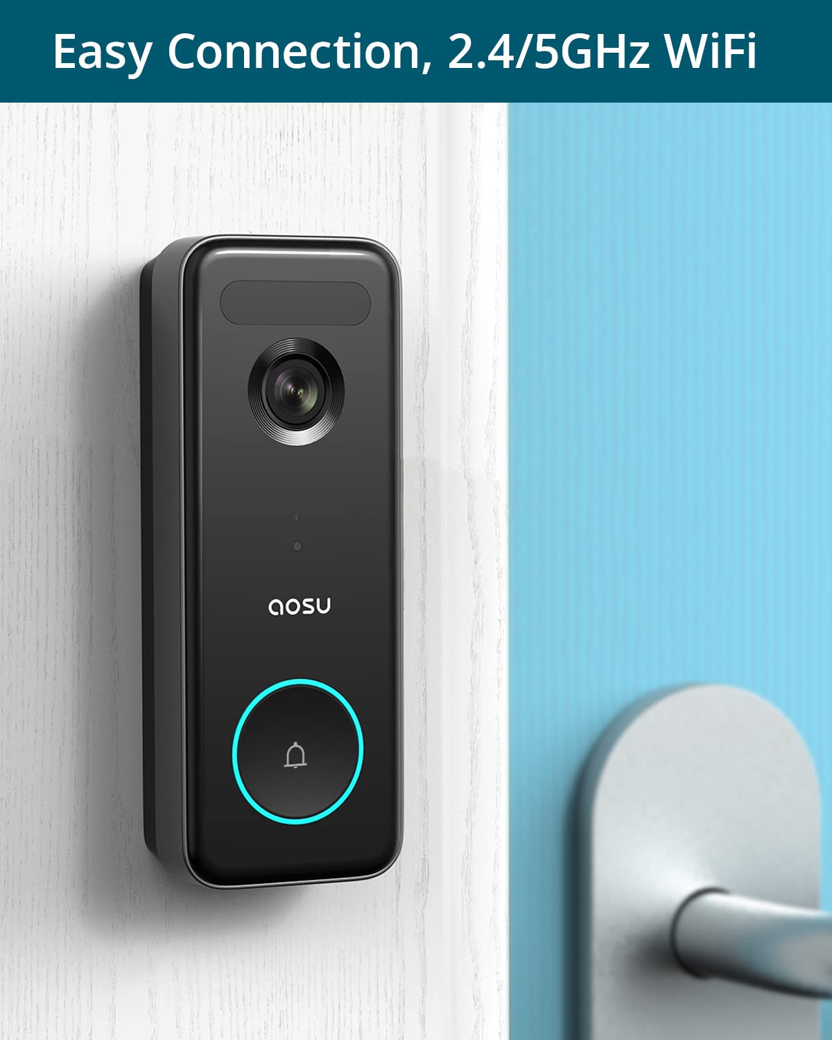 AOSU Wireless Video Doorbell Camera - 5MP Ultra HD, No Monthly Fee, 2.4/5GHz WiFi, Homebase Included, Battery/Wired Power - Works with Alexa & Google Assistant - Perfect for Home Security & Smart Home Integration