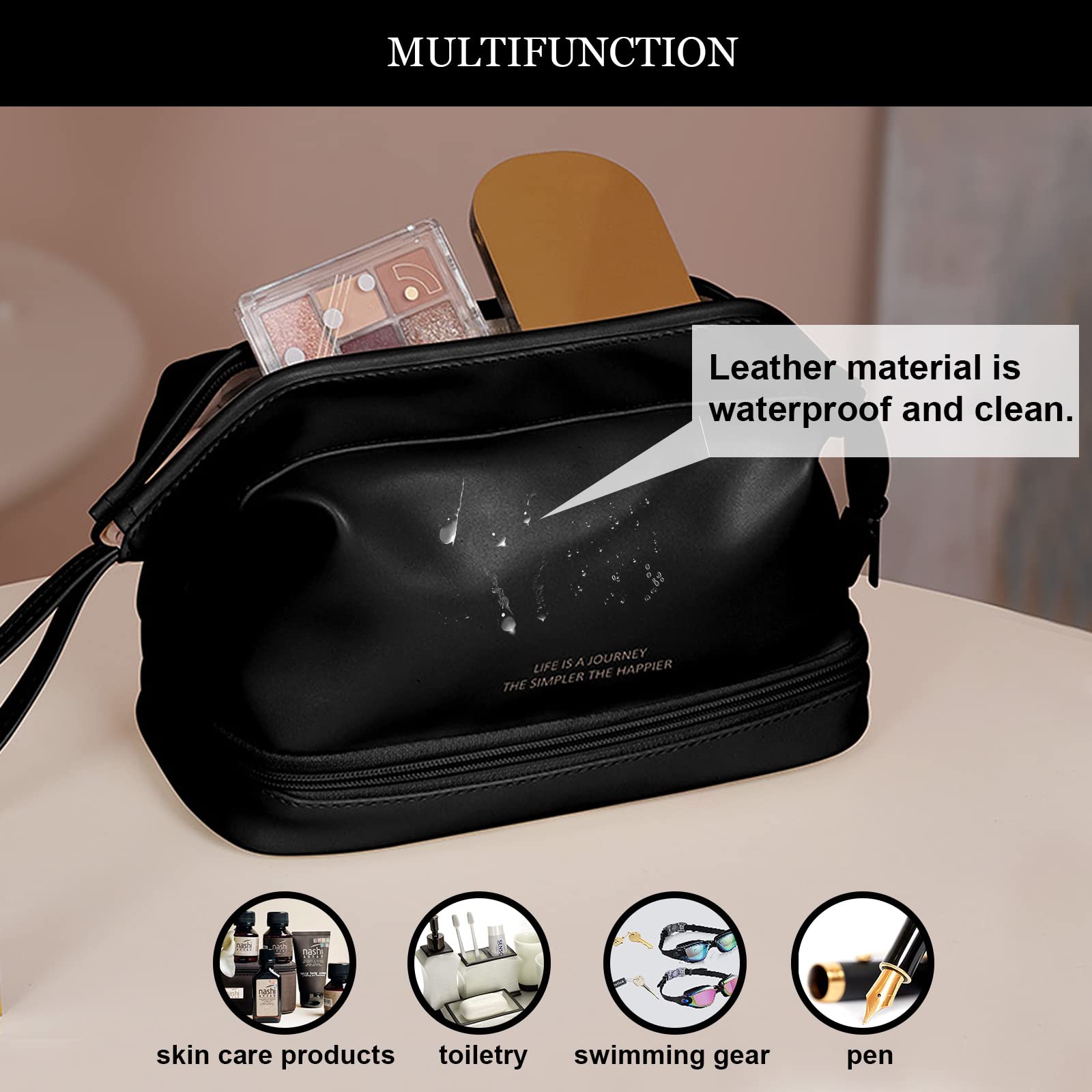 **Abiudeng Large Waterproof Makeup Bag for Women - Travel Cosmetic Organizer with Bottom Pouch, Cute Toiletry Bag Essentials for Travel, Gym & Daily Use**