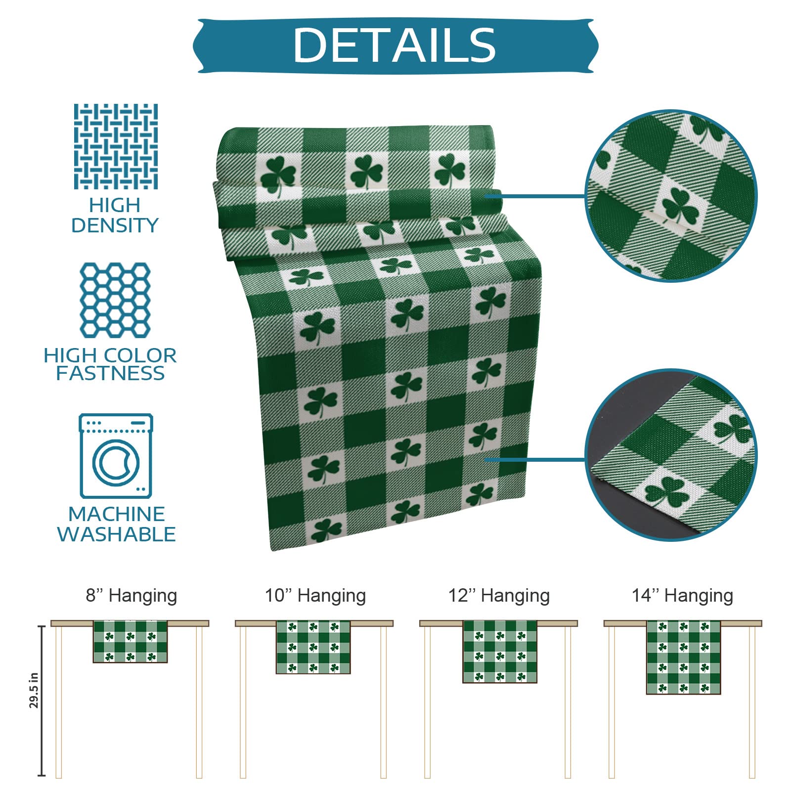 90 Inch St Patrick's Day Cotton Linen Table Runner - Irish Buffalo Plaid Green White Burlap Kitchen Decor for Dining Table, Dresser, Party & Wedding | Perfect for St Patrick's Celebrations, Irish Themed Dinners & Holiday Home Decor