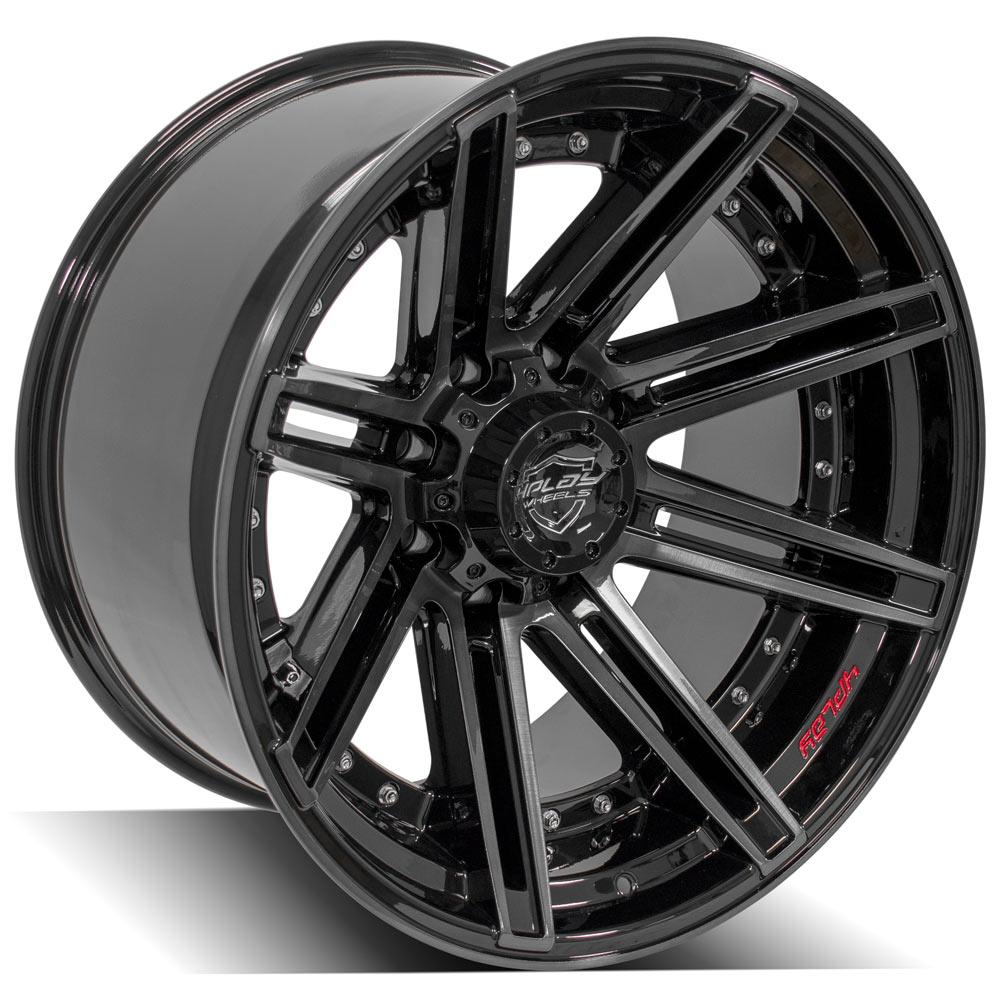 4Play Gen2 4P08 Gloss Black Wheels 22x12.0 8x180mm 124.1mm - Brushed Face & Tinted Clear Finish - Perfect for Trucks, SUVs, and Off-Road Vehicles