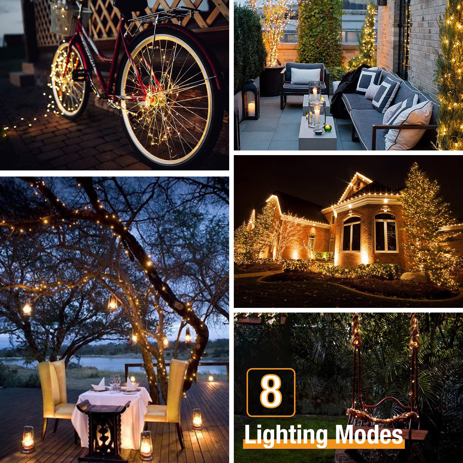 2 Pack 300LED 110FT Solar String Lights Outdoor Waterproof - 8 Modes Copper Wire Solar Fairy Lights for Patio, Garden, Wedding, Party & Christmas Decor (Warm White) | Perfect for Backyard, Pergola, Fence & Holiday Lighting