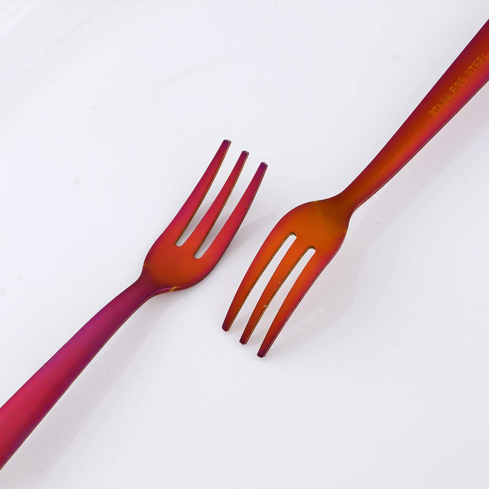 12-Piece Stainless Steel Fruit Forks Set - 5.5 Inch Small Appetizer Forks for Desserts, Salads, Oysters & Cocktails (Orange Red) - Perfect for Parties, Picnics & Home Dining