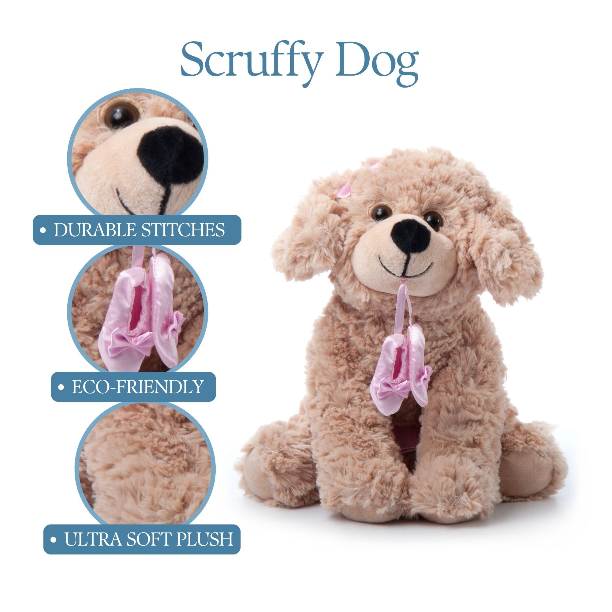 Cute Caramel Brown Scruffy Dog Plush Toy - 10 Inch Stuffed Animal for Kids, Perfect Gift for Pet Lovers & Themed Parties (Petting Zoo, Ballerina Theme, Nursery Decor)