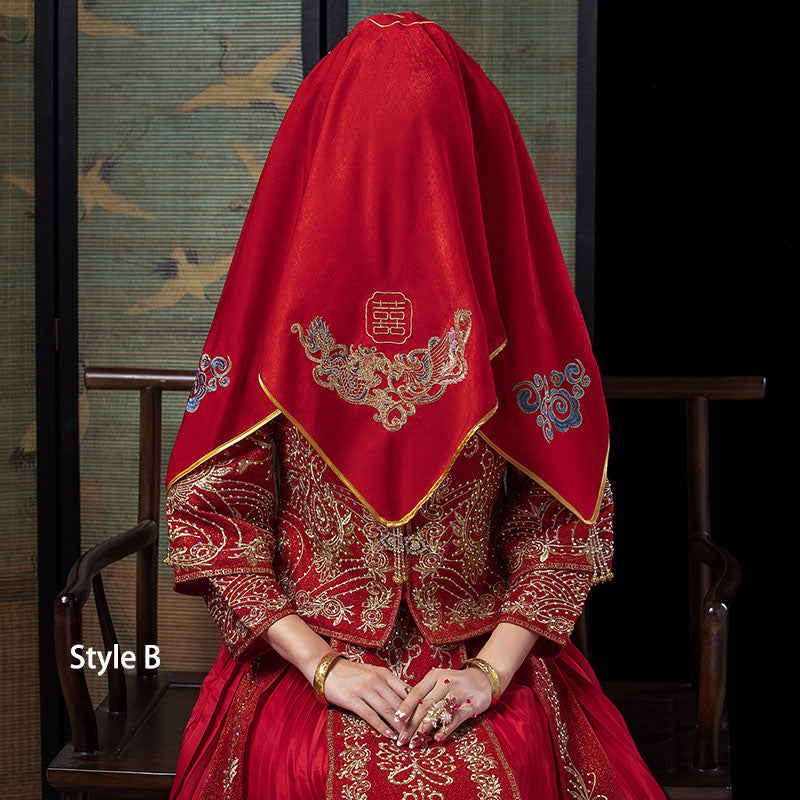 Exquisite Red Floral Embroidered Chinese Wedding Veil for Brides - Perfect for Traditional Ceremonies & Cultural Celebrations