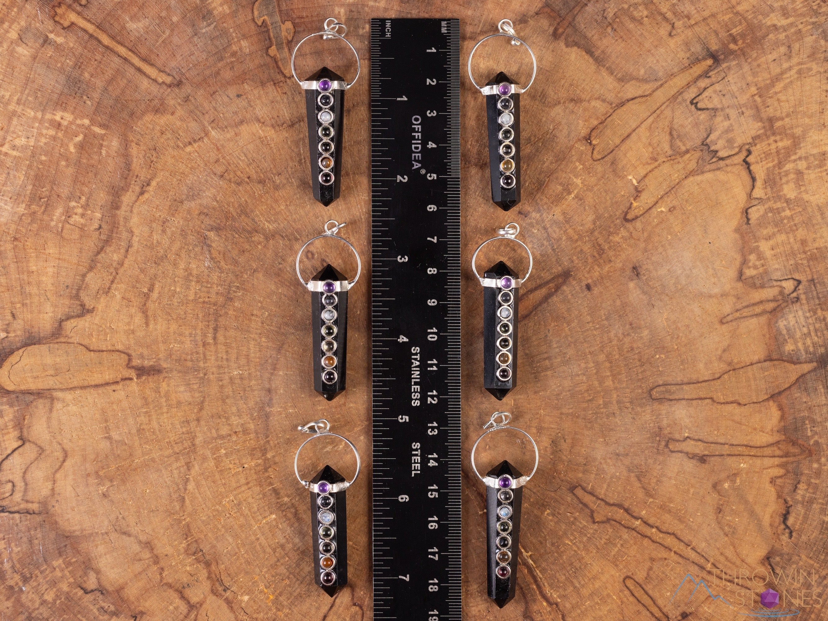 CHAKRA & Black OBSIDIAN Crystal Pendant Necklace - Handmade Healing Jewelry with Natural Stone Points for Energy Balance & Protection | Spiritual Gift, Meditation Accessory, Yoga Jewelry E2158