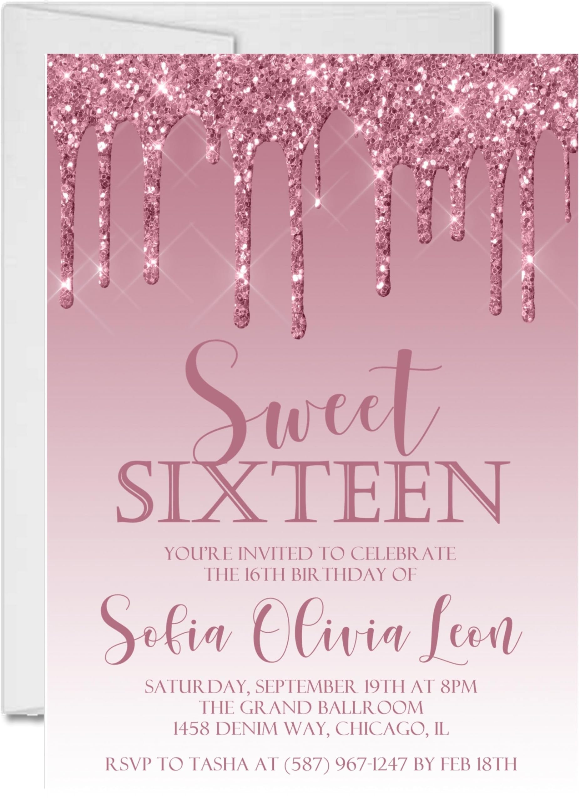 Elegant Rose Gold Sweet 16 Birthday Party Invitations with Envelopes - Pink Floral Design for Sweet Sixteen Celebrations, Bridal Showers & Special Occasions