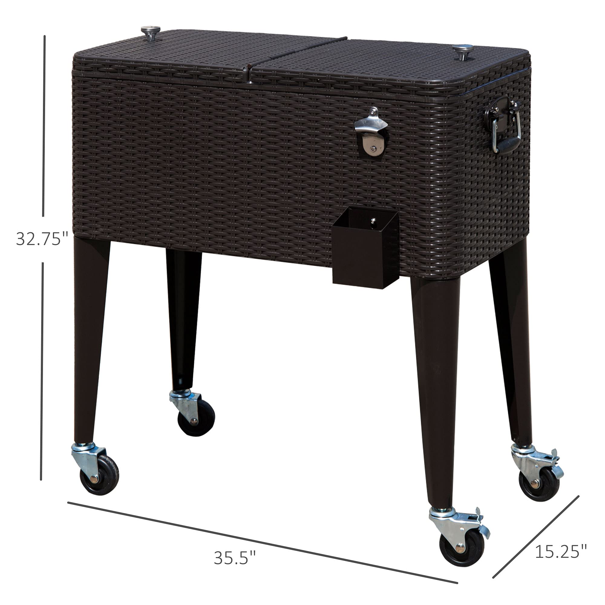 Outsunny 80 Quart Rolling Cooler with Wheels - Portable Ice Chest for Camping, Beach, BBQ & Outdoor Parties - Heavy Duty Drink Cooler Cart in Dark Brown