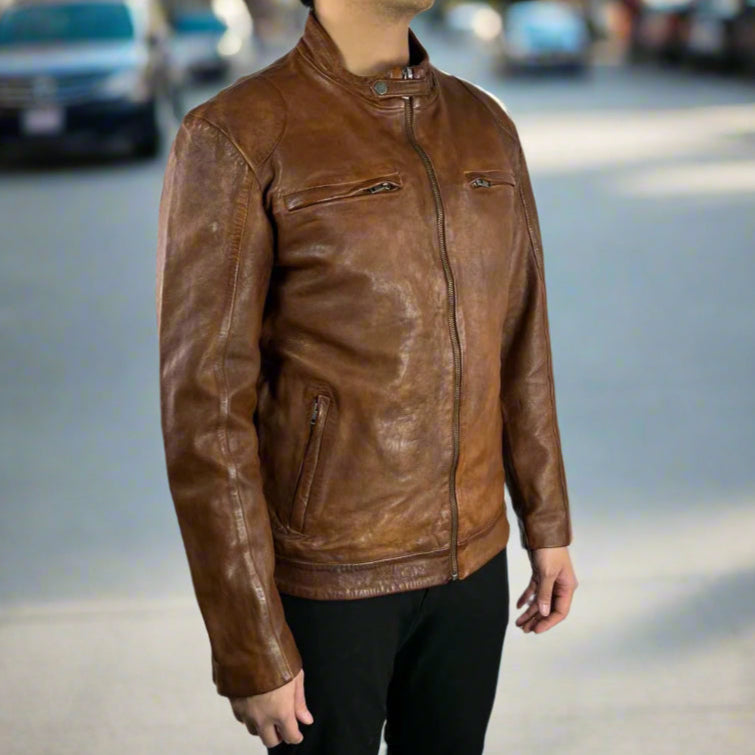 Premium Men's Classic Sheep Leather Jacket - Genuine Soft & Durable Outerwear for Casual Wear, Motorcycle Riding & Winter Fashion