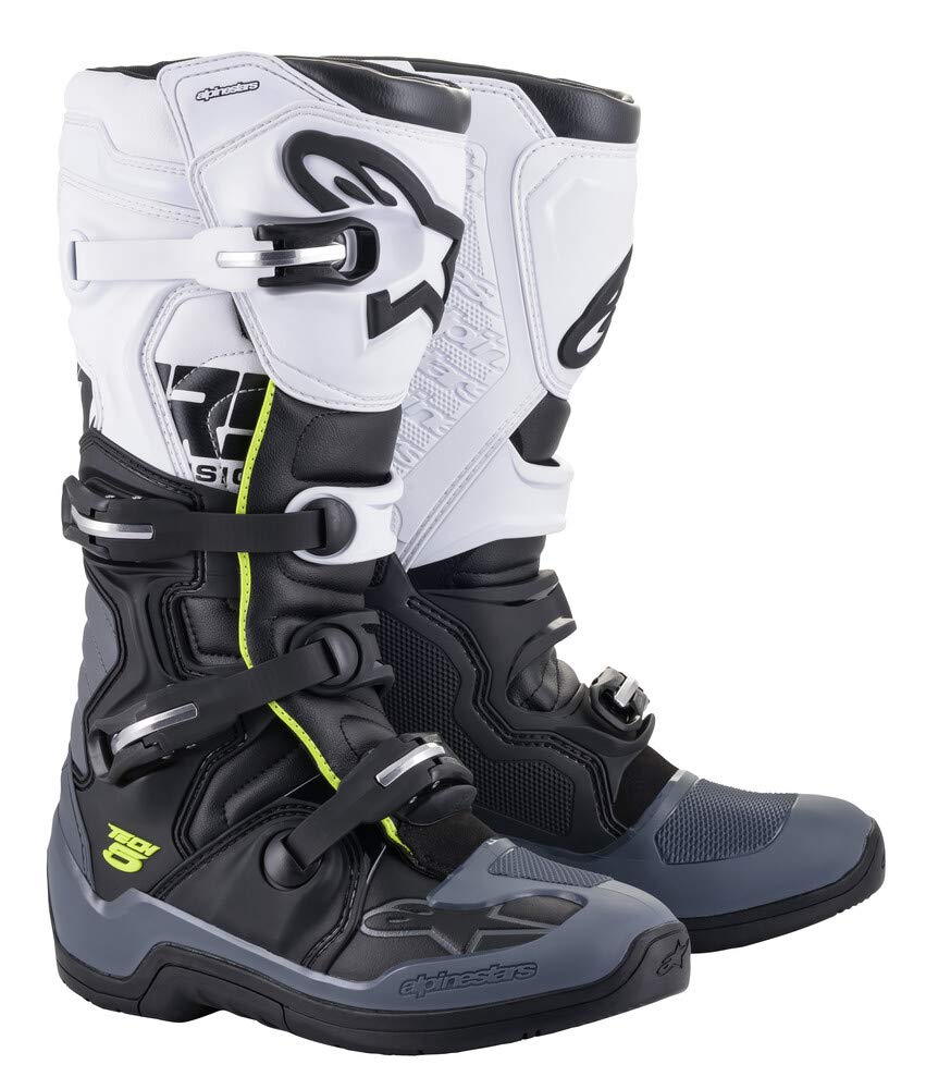 Alpinestars Tech 5 Motorcycle Boots for Men - Black/Dark Grey/White - Size 8 US - Durable Off-Road Riding Boots for Motocross & Enduro Racing