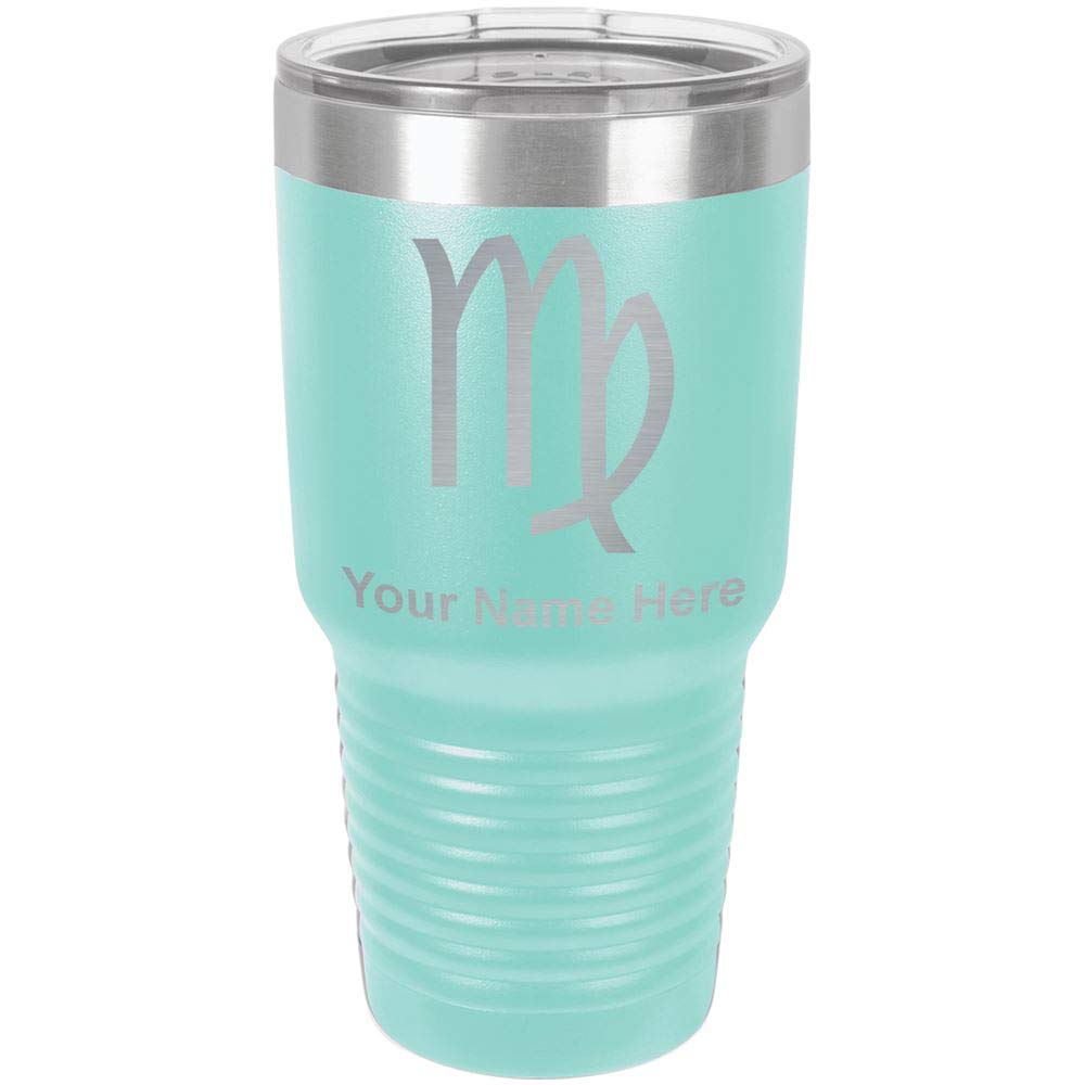 LaserGram 30oz Vacuum Insulated Stainless Steel Tumbler Mug with Zodiac Sign Virgo Design - Personalized Engraved Gift for Coffee & Tea Lovers - Leakproof Travel Cup for Office, Gym & Outdoor Activities (Teal)