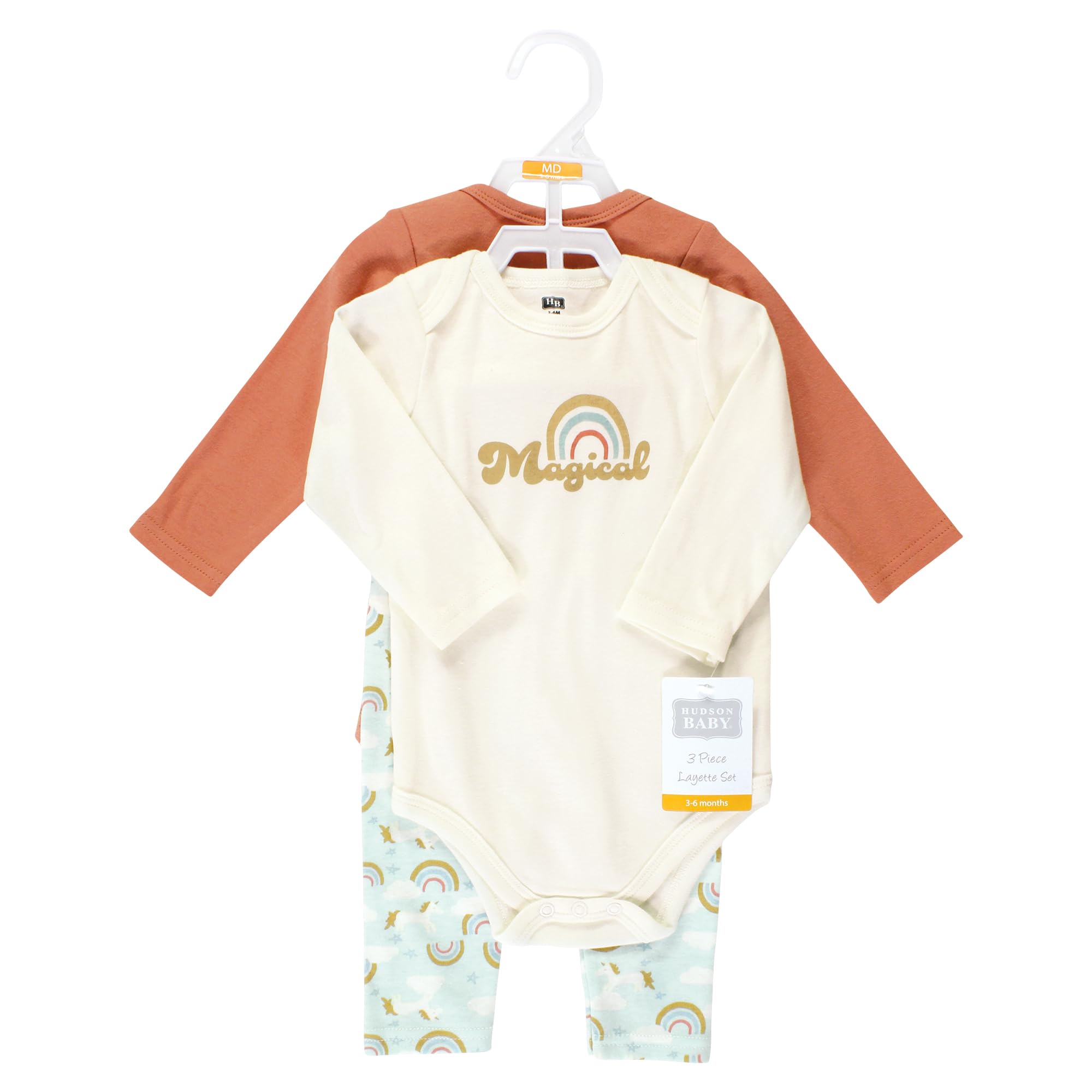 Hudson Baby Unisex Long-Sleeve Bodysuit & Pants Set - Magical Rainbow Print - 9-12 Months - Soft Cotton Baby Outfit for Playtime, Daycare & Photo Shoots