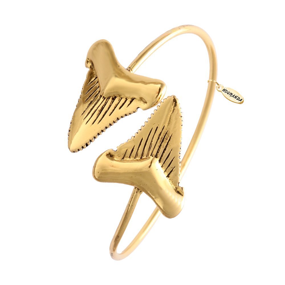NOUMANDA Shark Tooth Bracelet for Men Women - Double Shark Teeth Wrap Bangle Cuff with Arrow Design - Boho Chic Jewelry for Beach Party, Festival, and Everyday Wear