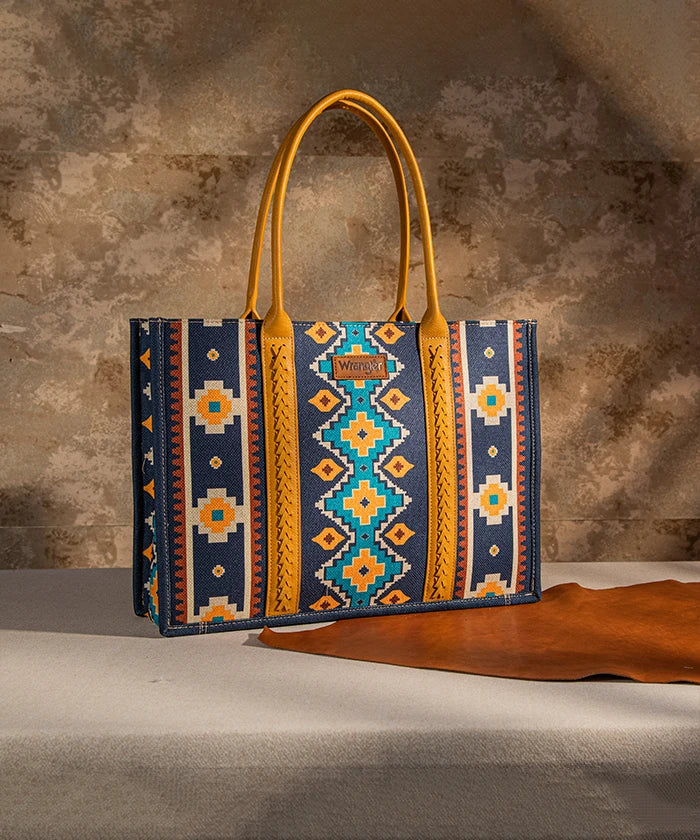 Wrangler Aztec Print Canvas Tote Bag for Women - Stylish & Durable Handbag for Shopping, Beach, Work & Travel